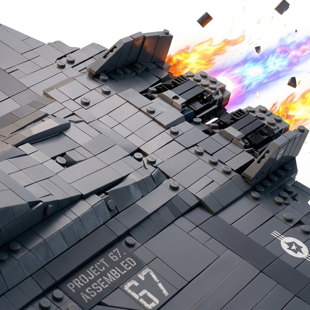 NGAD Sixth Generation Stealth Fighter Jet Building Blocks Set – Advanced Twin-Engine Aircraft Model with Dual Cockpit & Pilot Figures