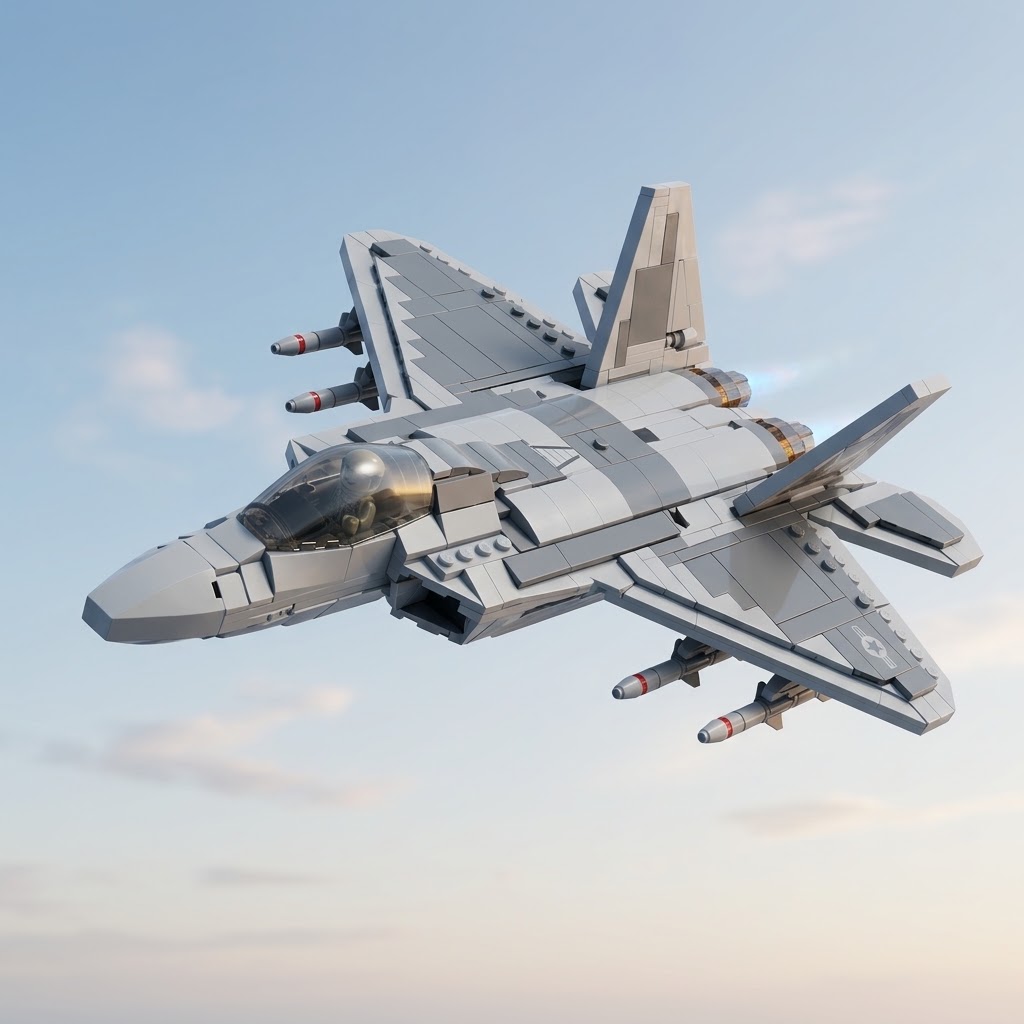 Advanced F-22 Raptor Stealth Fighter Jet Building Block Model - 1258 Pieces