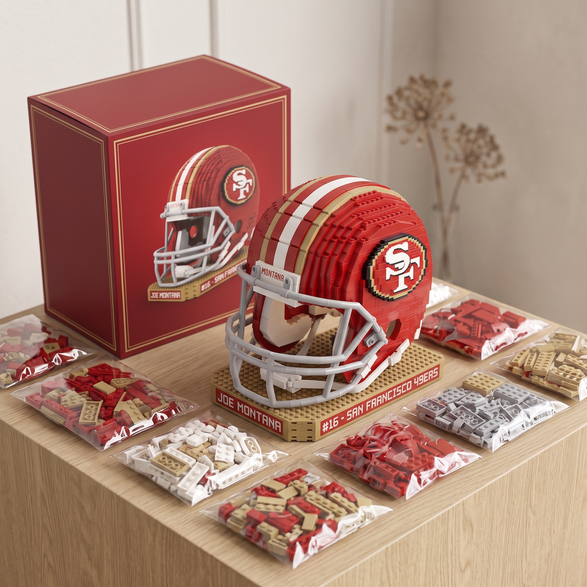 Joe Montana 49ers Super Bowl Champion Helmet Collectible Building‑Brick Display Set