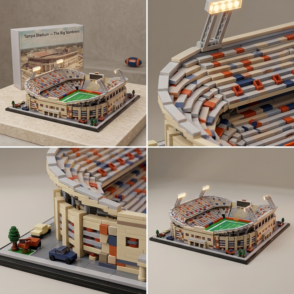 Tampa Stadium‑The Big Sombrero Building‑brick Model, Classic American Football Arena Collectible Diorama