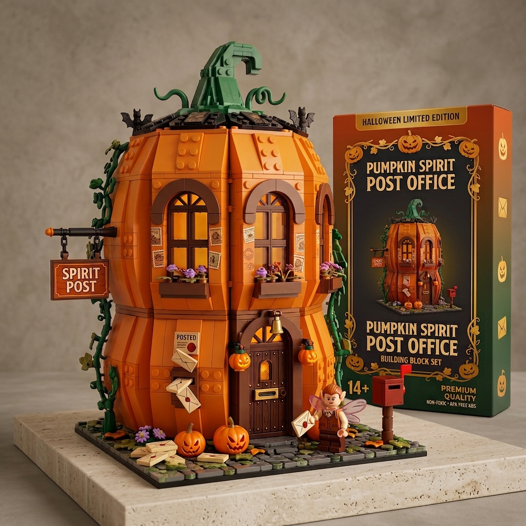 Halloween Night Spirit Pumpkin Post Office | Fairy Postman Fantasy Brick Display