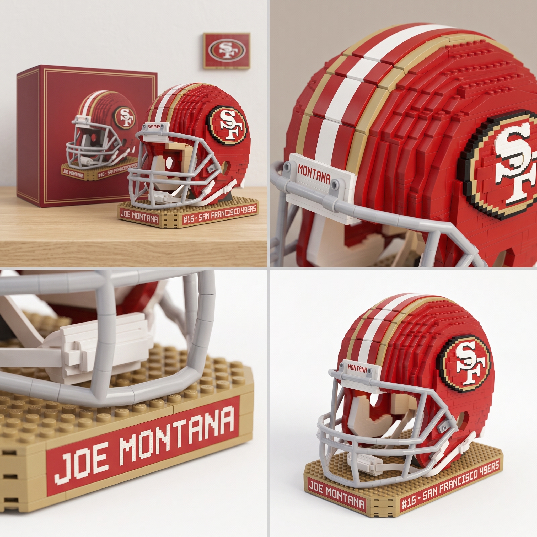 Joe Montana 49ers Super Bowl Champion Helmet Collectible Building‑Brick Display Set