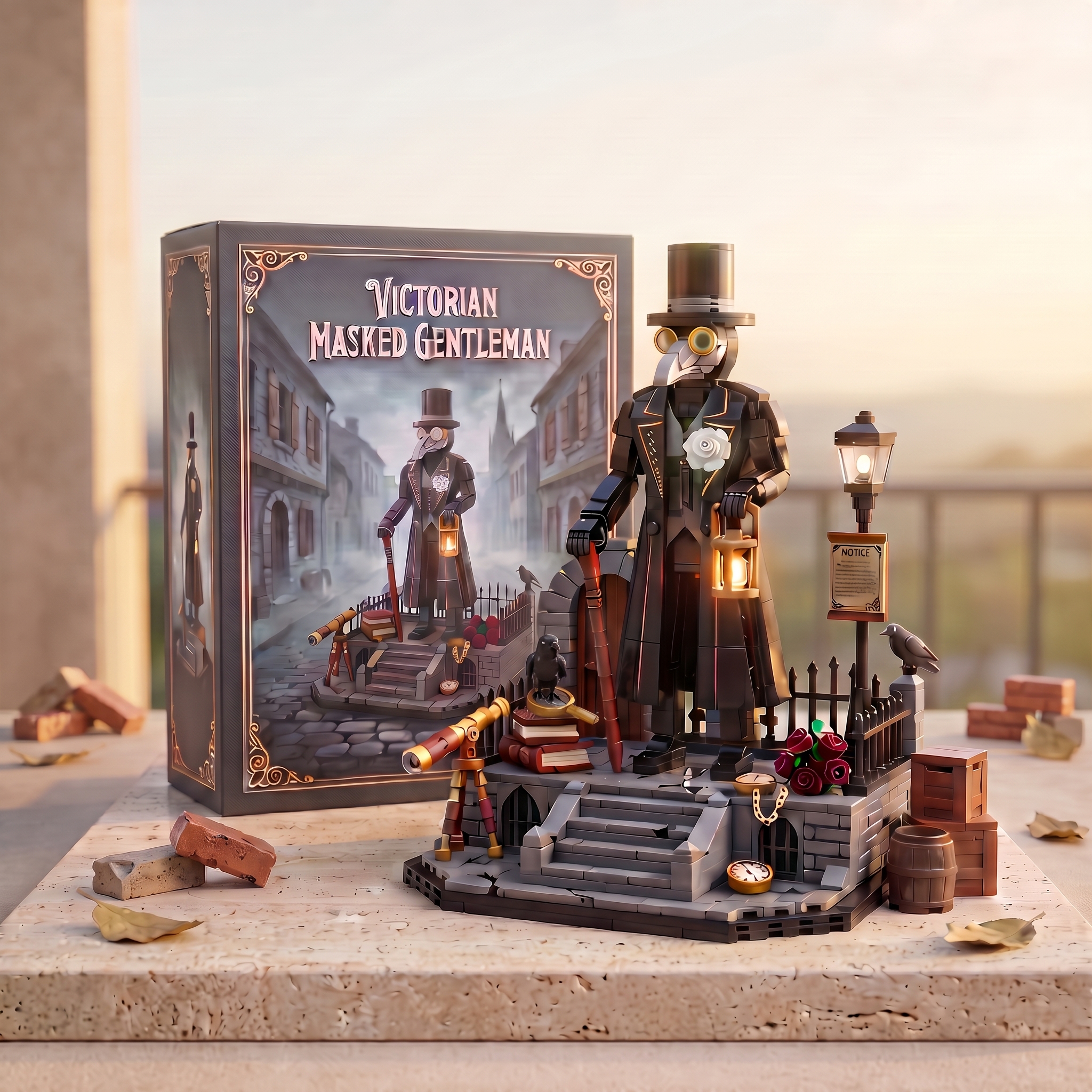 Victorian Masked Gentleman Retro‑Scene Collectible Building‑Brick Display