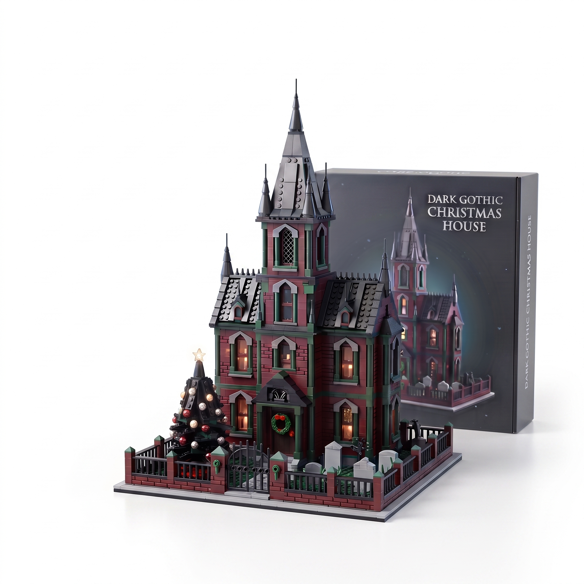 Dark Gothic Christmas House Holiday Scene Collectible Building‑Brick Display