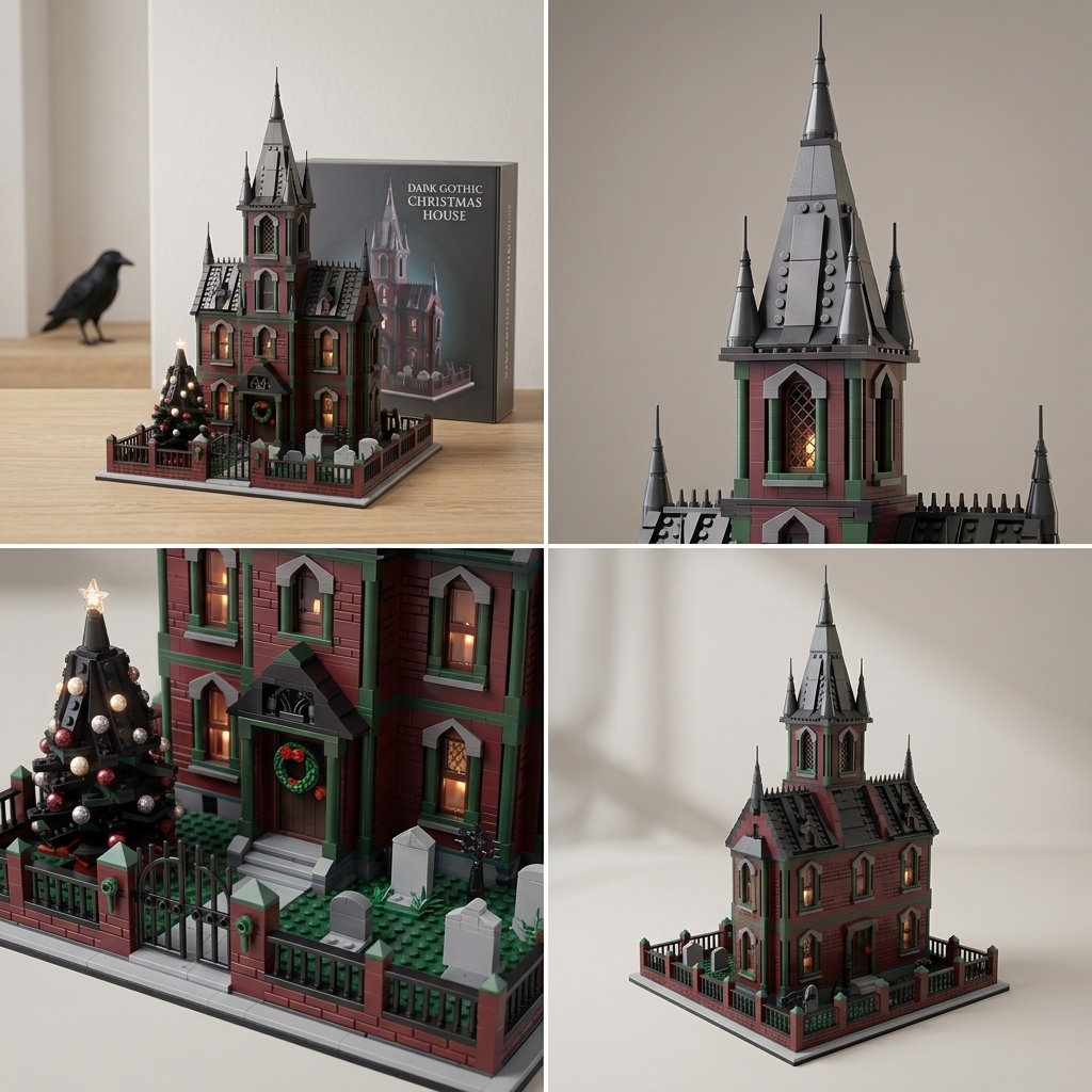 Dark Gothic Christmas House Holiday Scene Collectible Building‑Brick Display