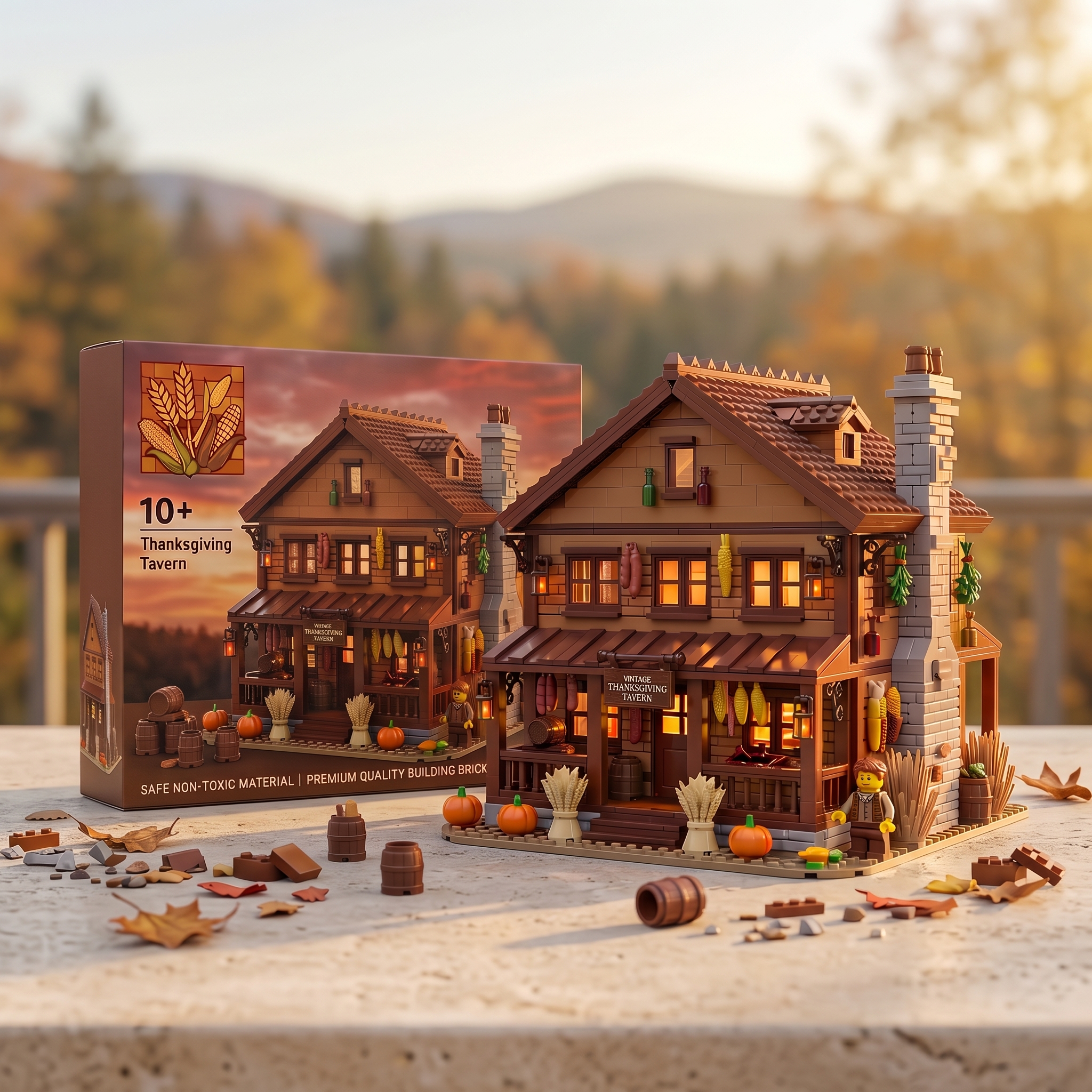 Vintage Thanksgiving Tavern Building‑Brick Display Model
