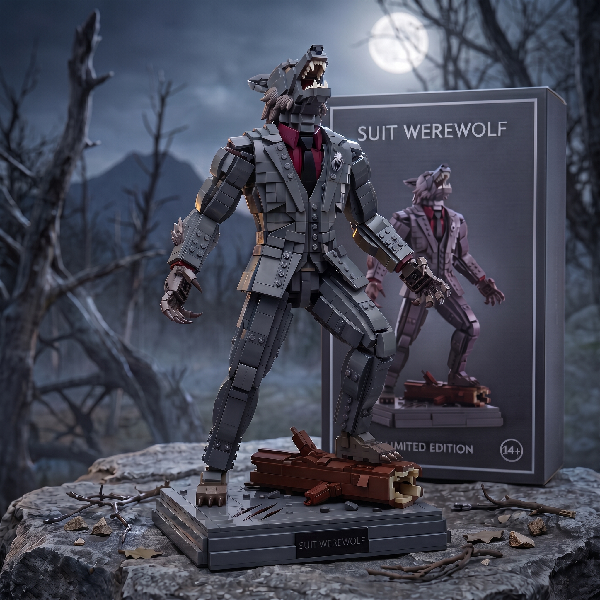 Suit‑Clad Werewolf Dark Halloween Building‑Brick Collectible Figure