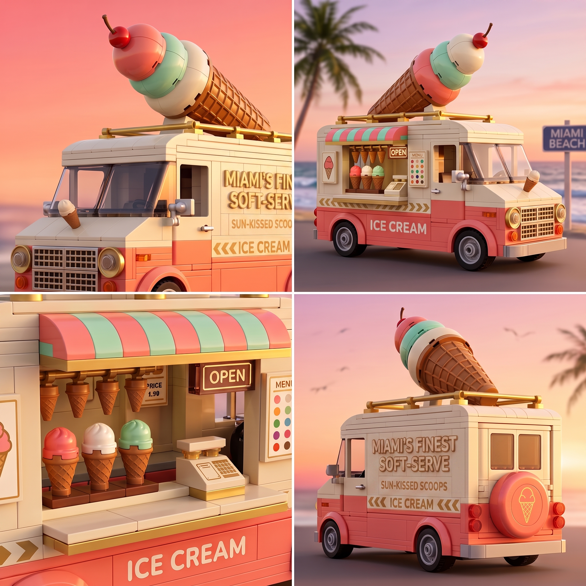 Miami Sunset Triple-Scoop Cone Retro Ice Cream Truck