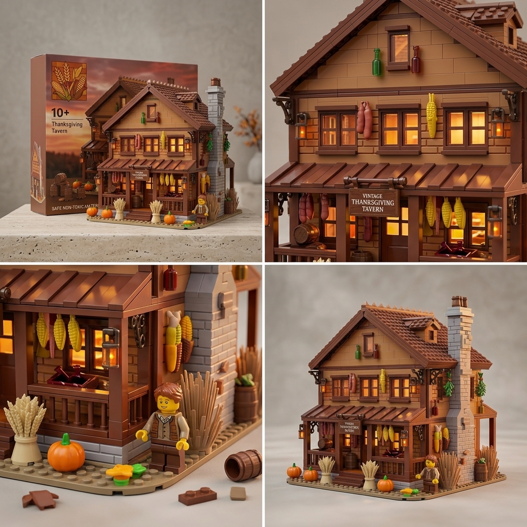 Vintage Thanksgiving Tavern Building‑Brick Display Model