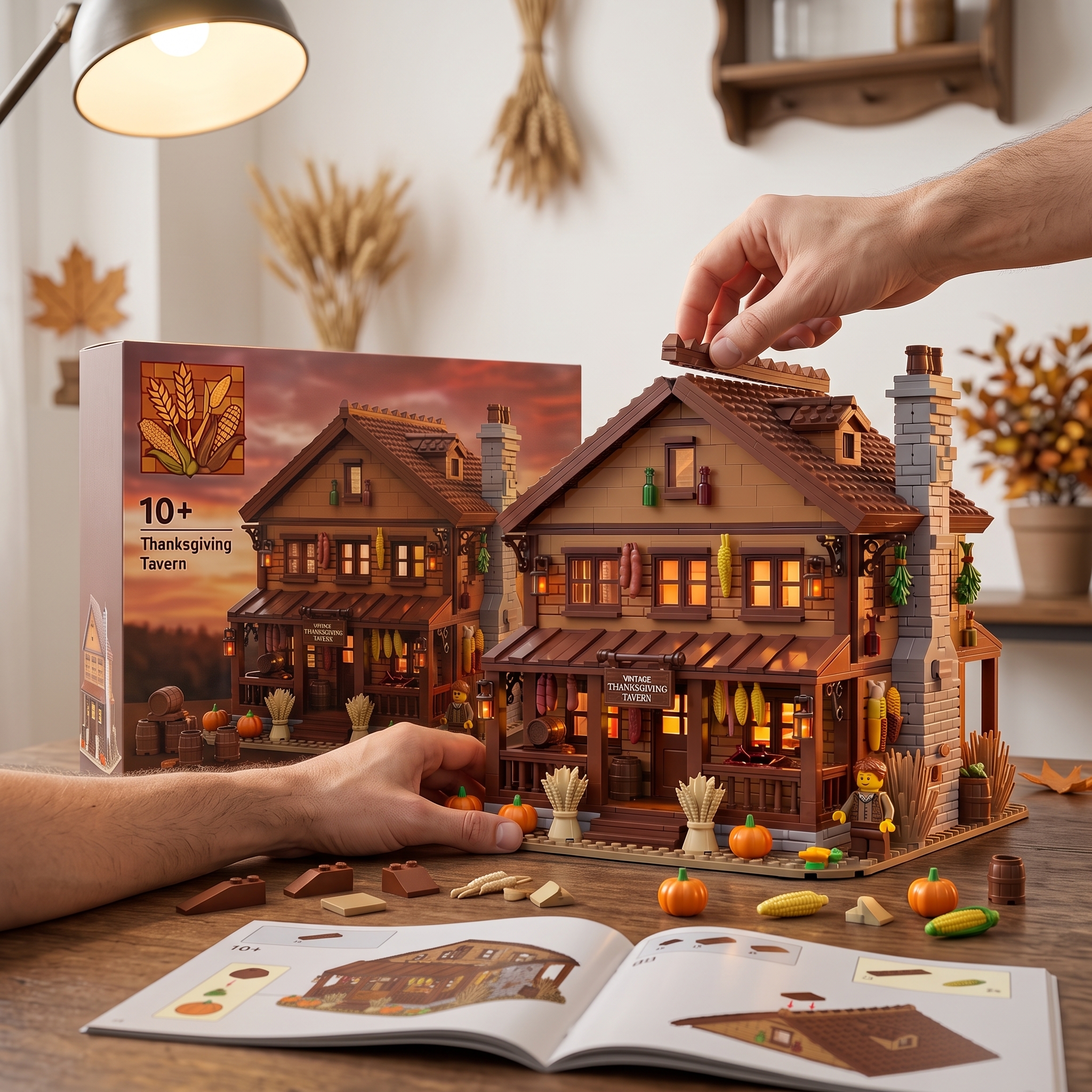 Vintage Thanksgiving Tavern Building‑Brick Display Model