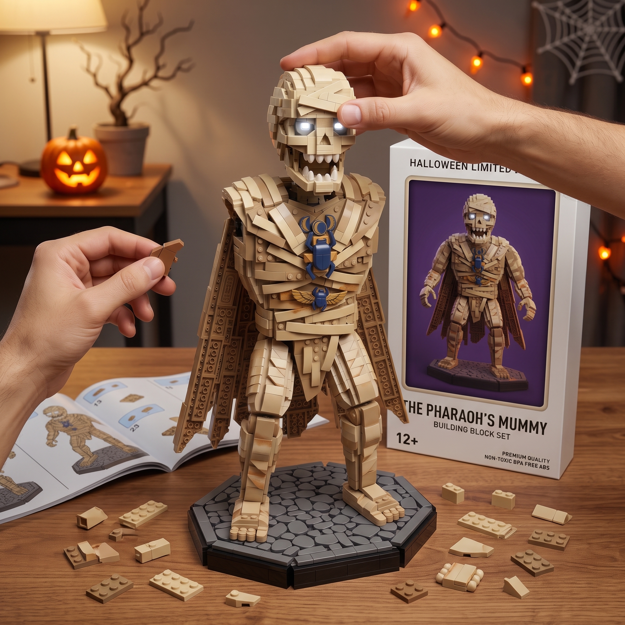 Halloween Egyptian Mummy Building‑Brick Decor, Dark Retro Collectible Buildable Model