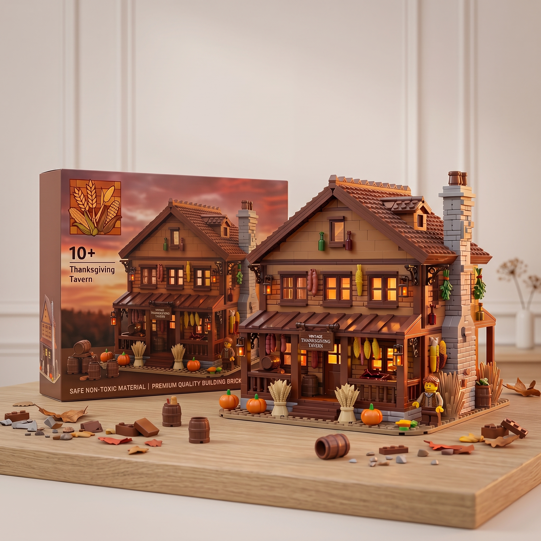Vintage Thanksgiving Tavern Building‑Brick Display Model