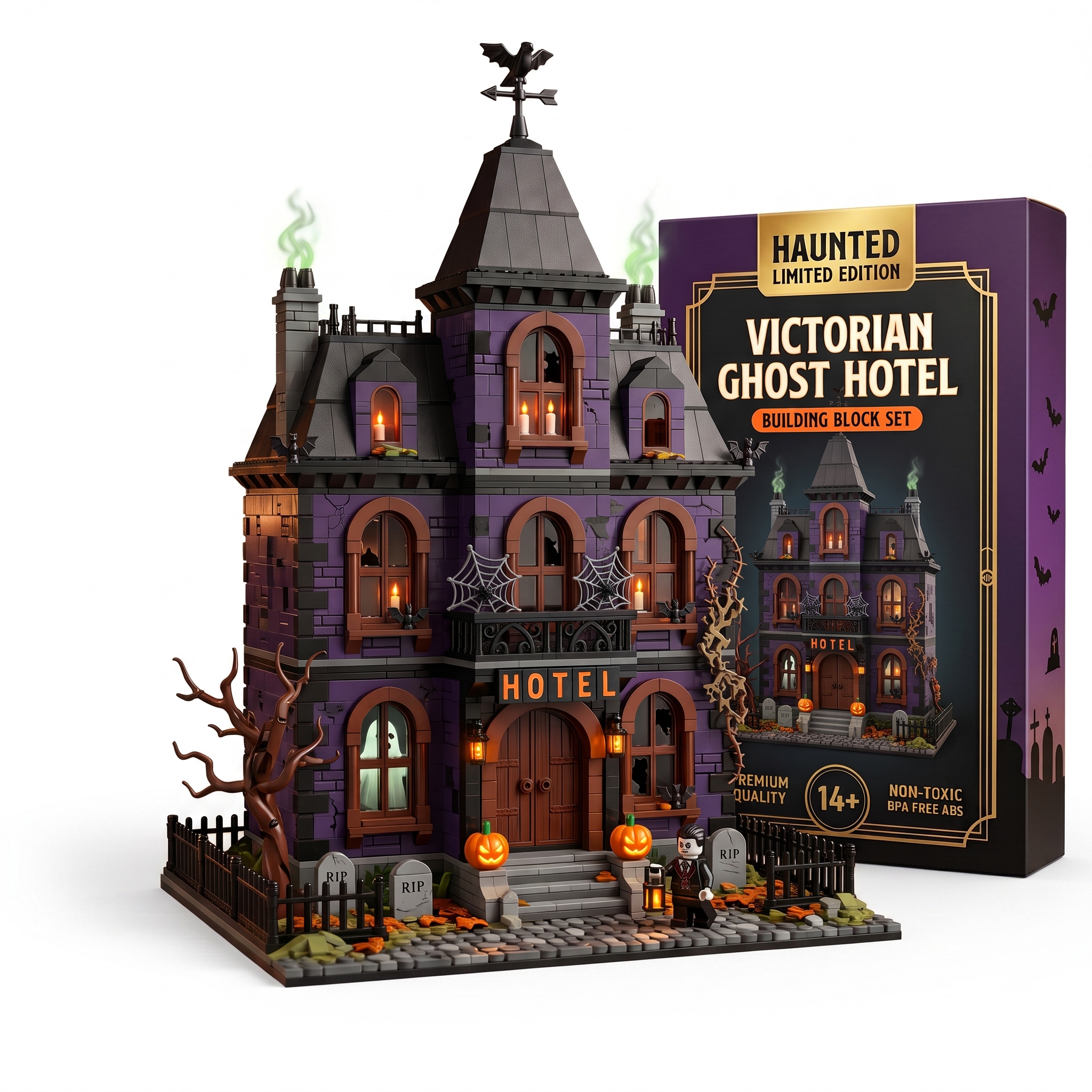 Victorian Ghost Hotel Halloween Dark‑themed Build‑up Decor