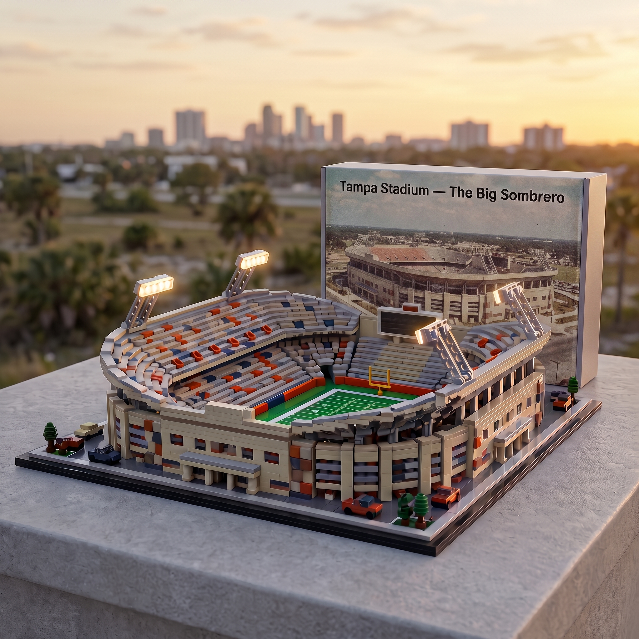 Tampa Stadium‑The Big Sombrero Building‑brick Model, Classic American Football Arena Collectible Diorama