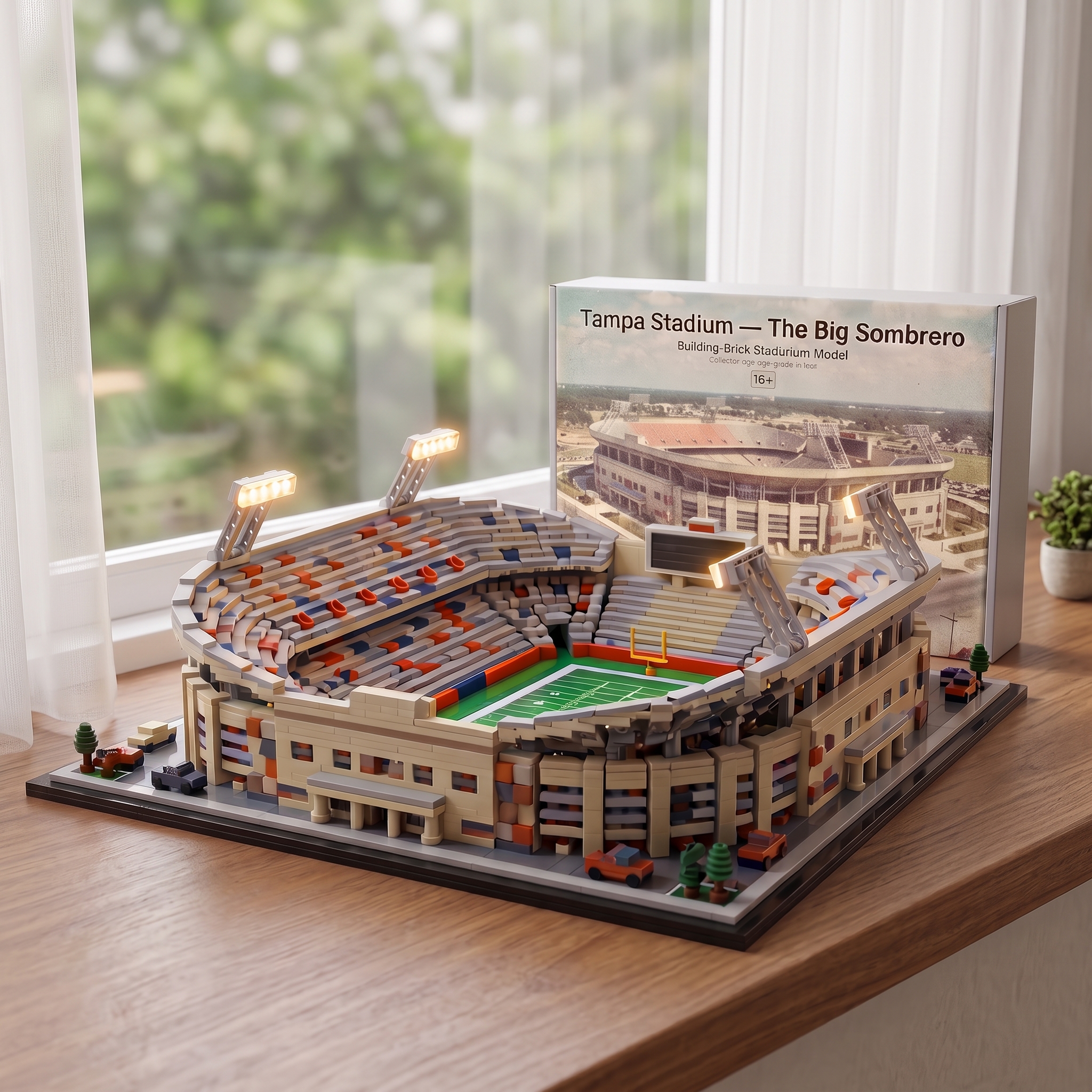 Tampa Stadium‑The Big Sombrero Building‑brick Model, Classic American Football Arena Collectible Diorama