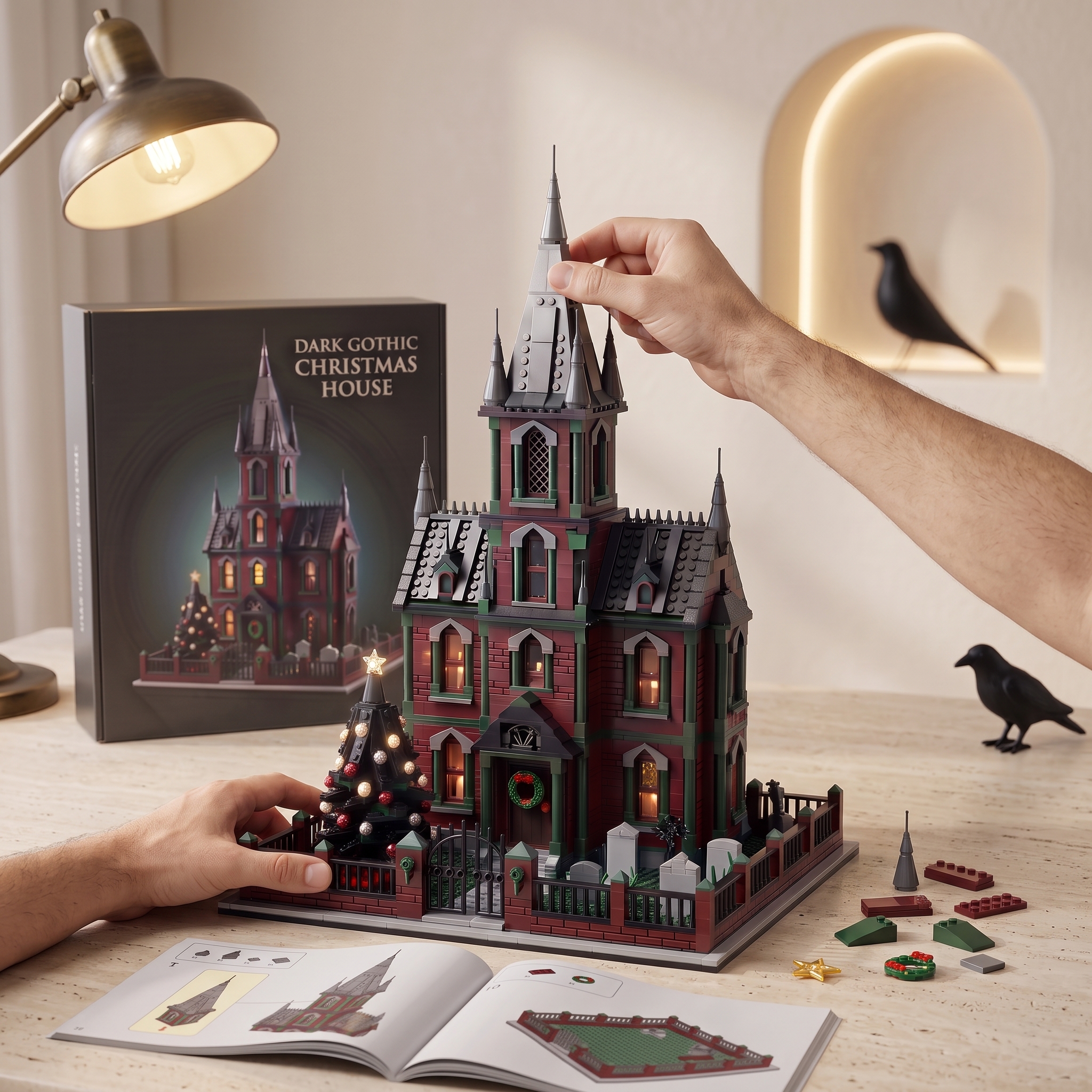 Dark Gothic Christmas House Holiday Scene Collectible Building‑Brick Display