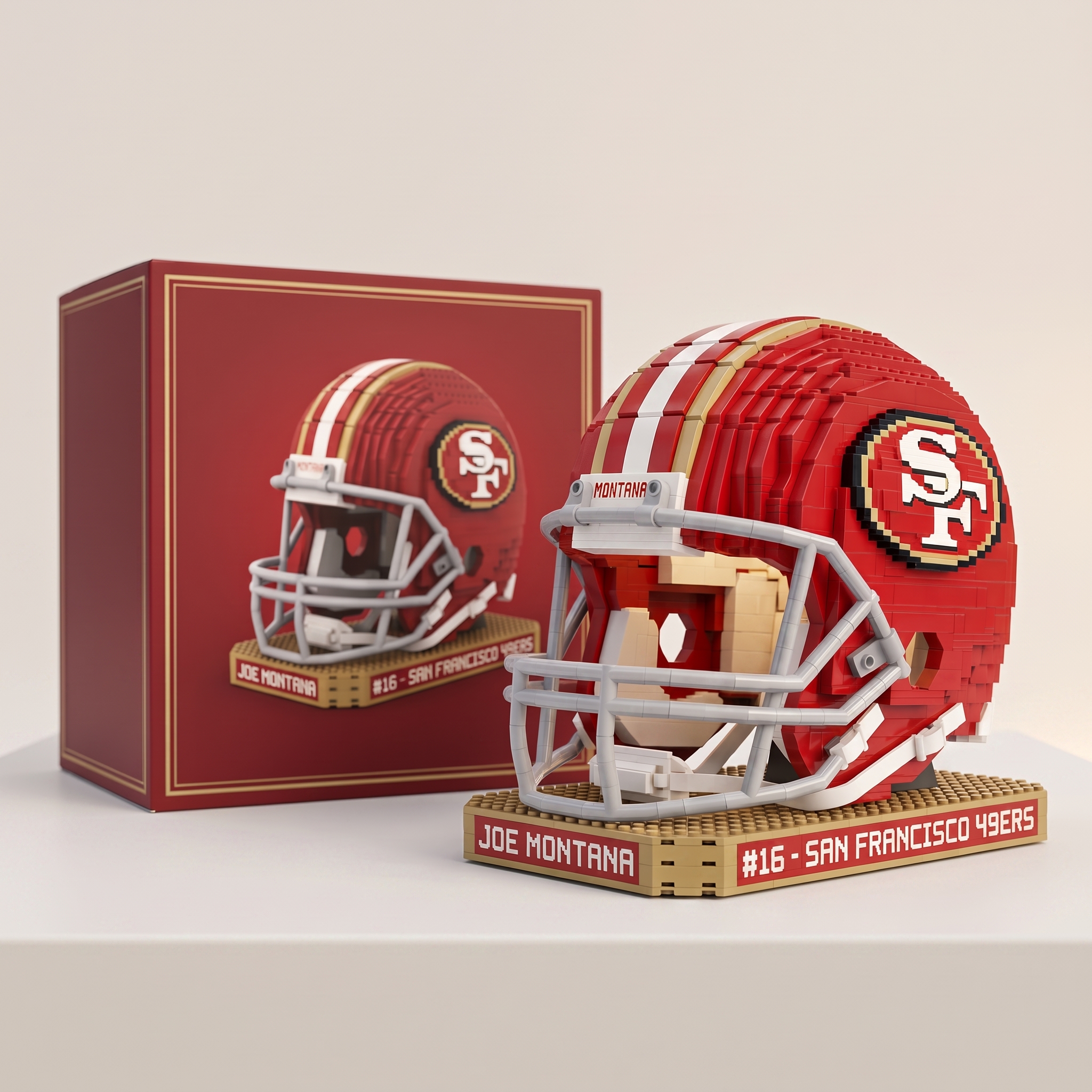 Joe Montana 49ers Super Bowl Champion Helmet Collectible Building‑Brick Display Set