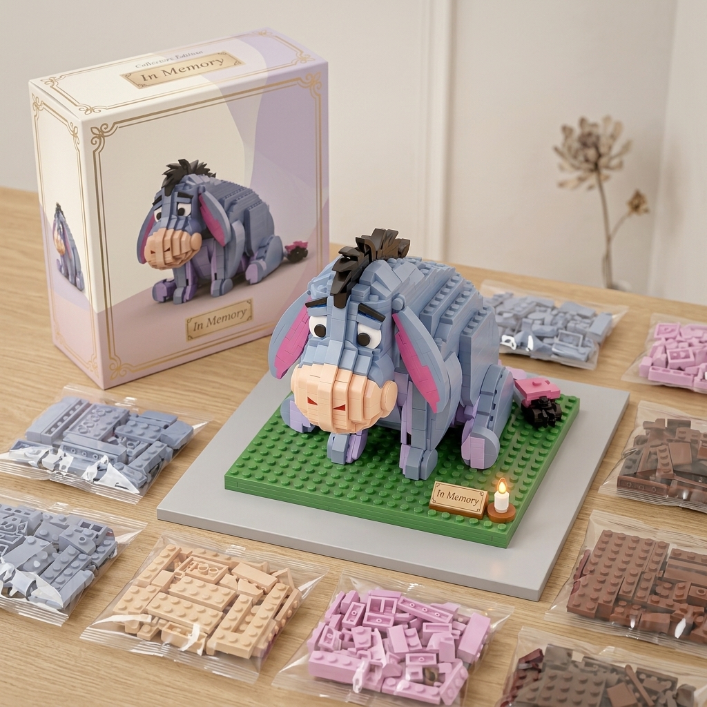 Flower‑Field Memorial Edition Sad Donkey Building‑Brick Commemorative Statue