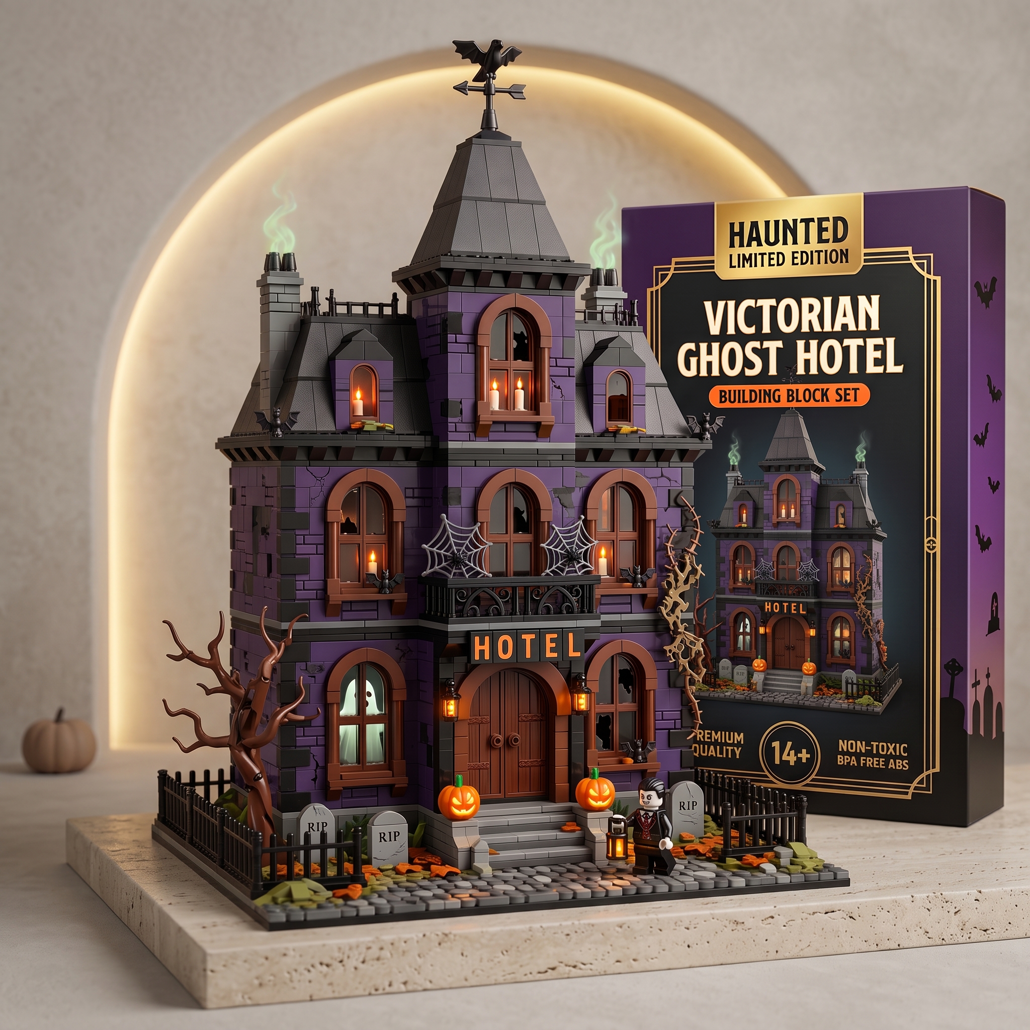 Victorian Ghost Hotel Halloween Dark‑themed Build‑up Decor