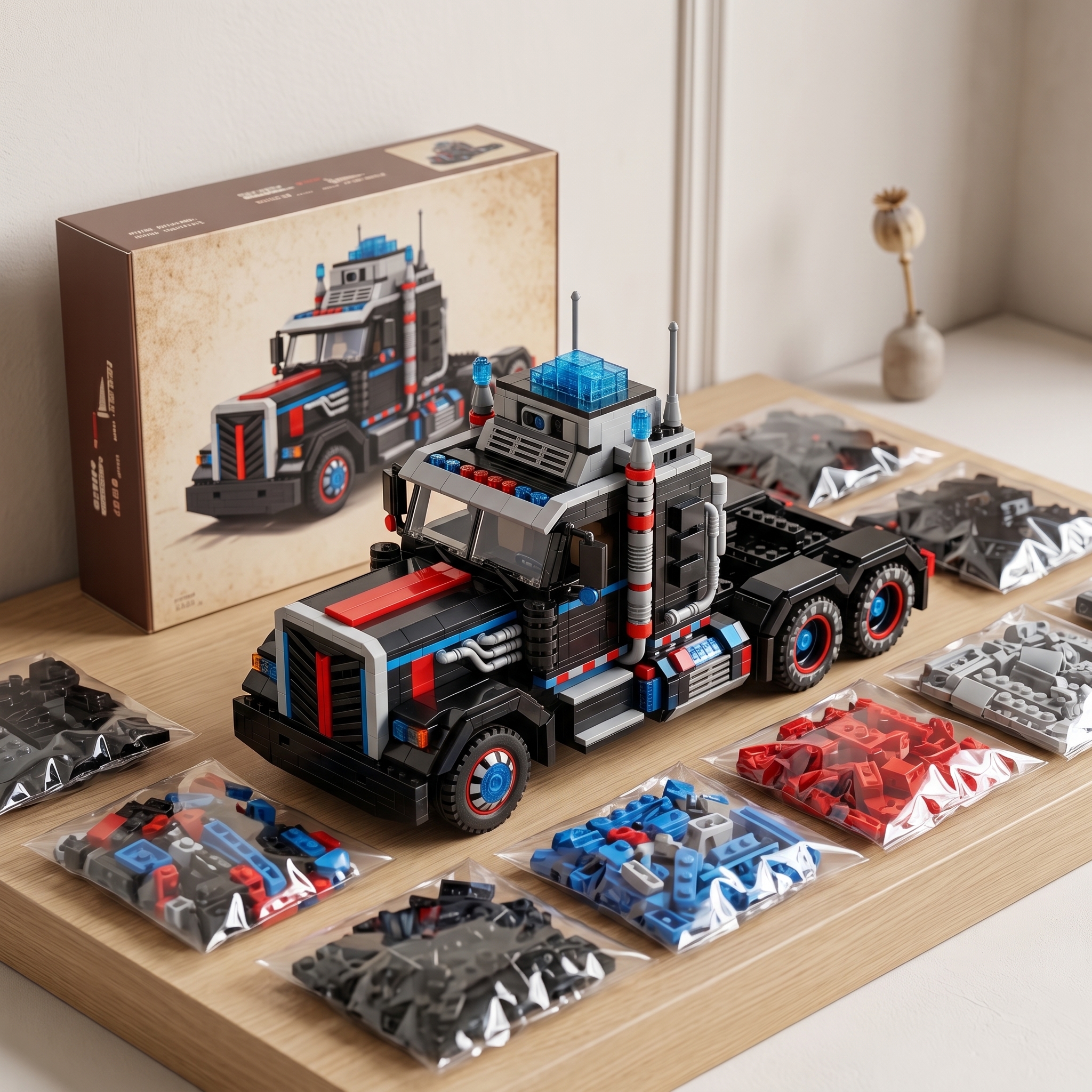 Vintage Heavy‑Duty American Semi‑Truck Building‑Bricks Display Model for Adult Collectors