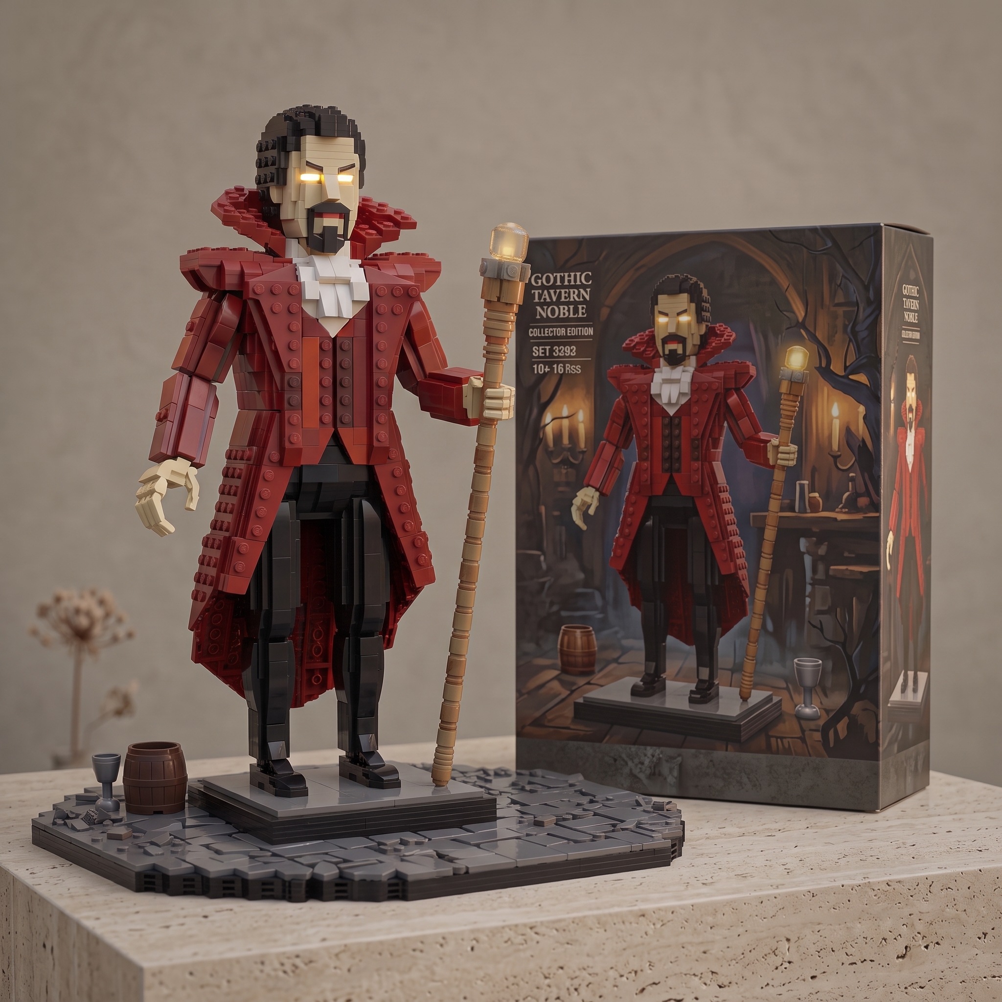 Retro Gothic Vampire Count Building‑Brick Statue Collectible Display Piece