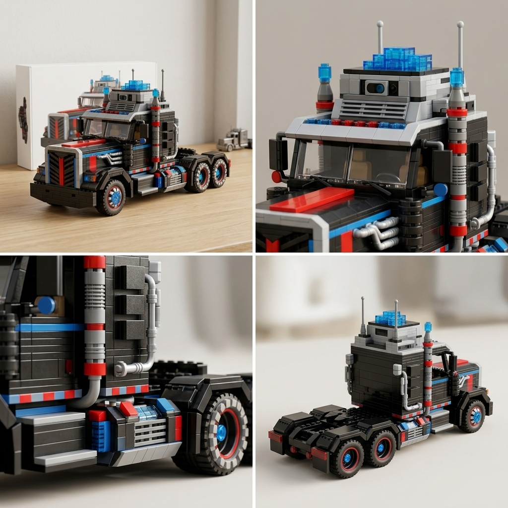 Vintage Heavy‑Duty American Semi‑Truck Building‑Bricks Display Model for Adult Collectors