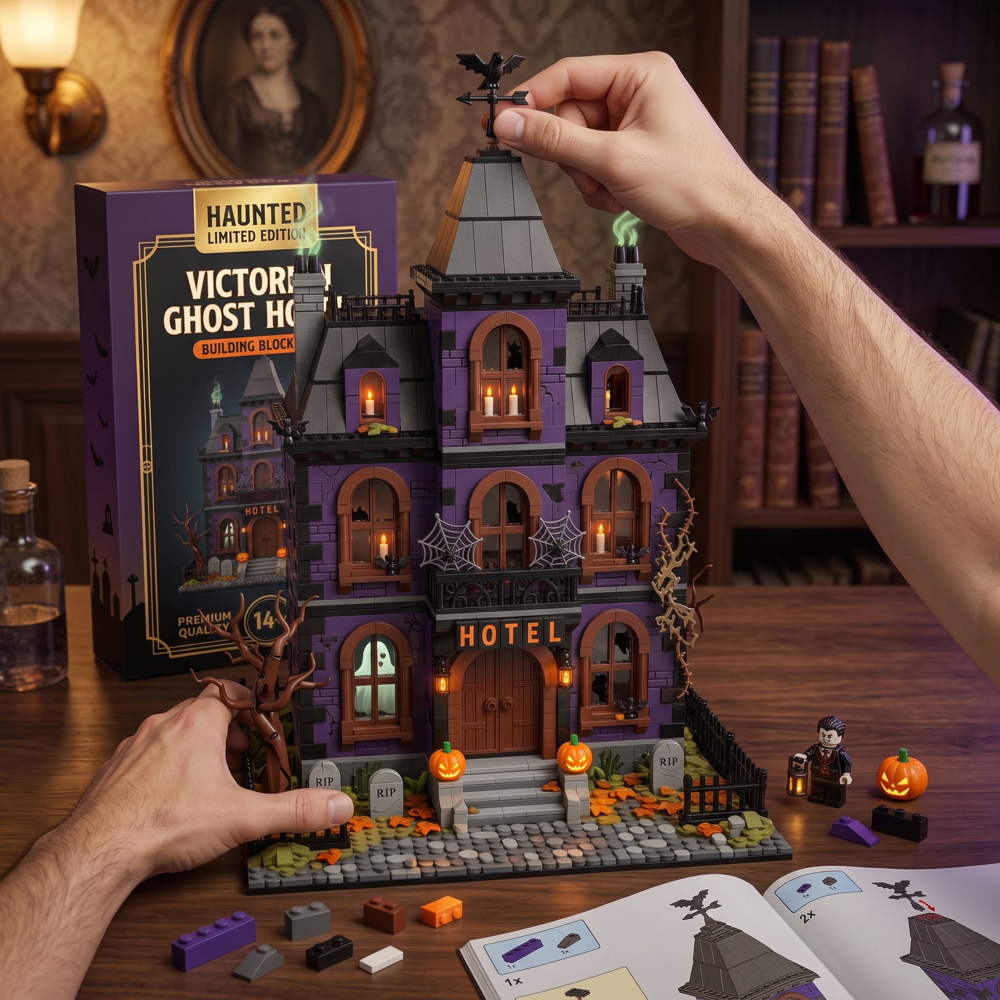 Victorian Ghost Hotel Halloween Dark‑themed Build‑up Decor