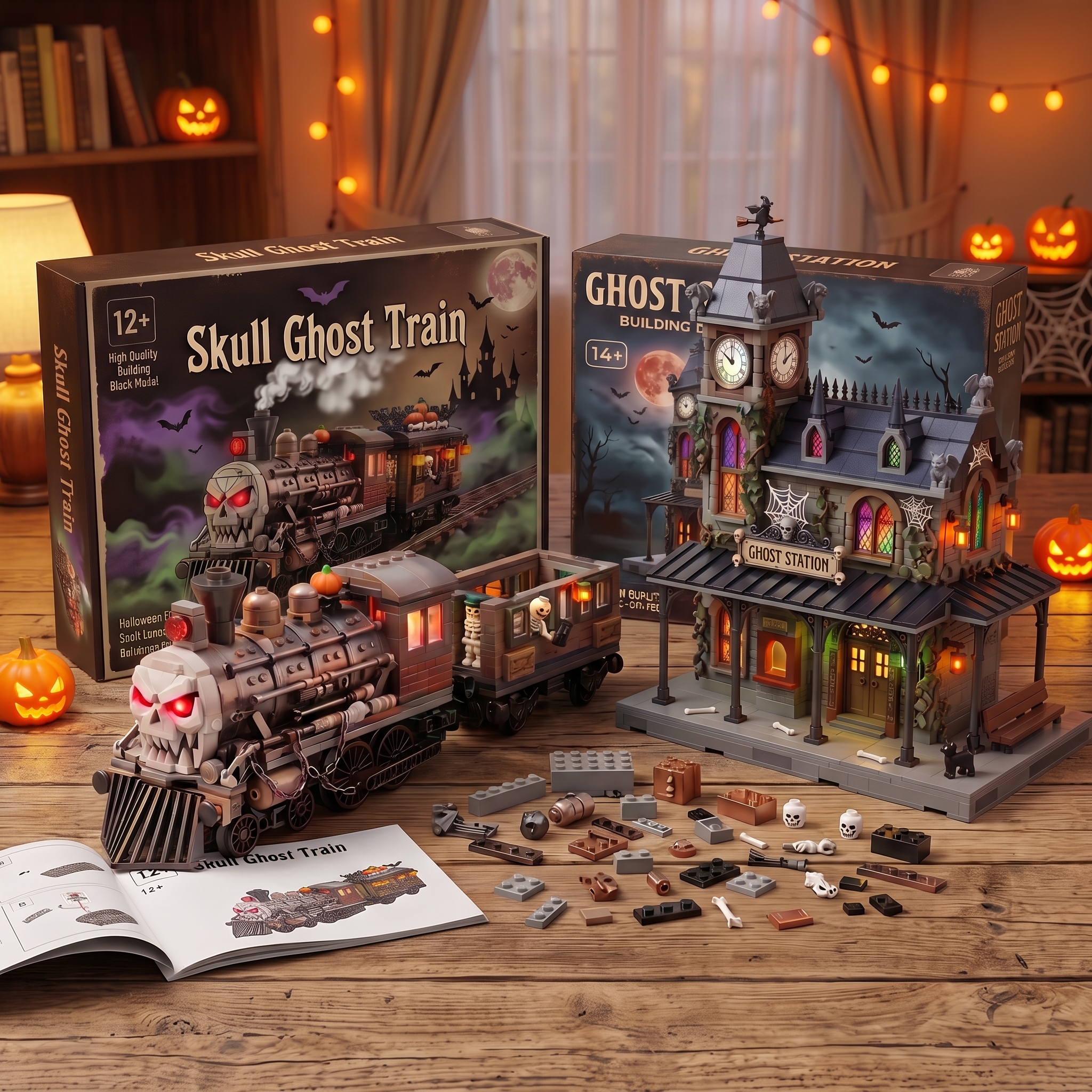 Halloween Skull Ghost Train Building Set