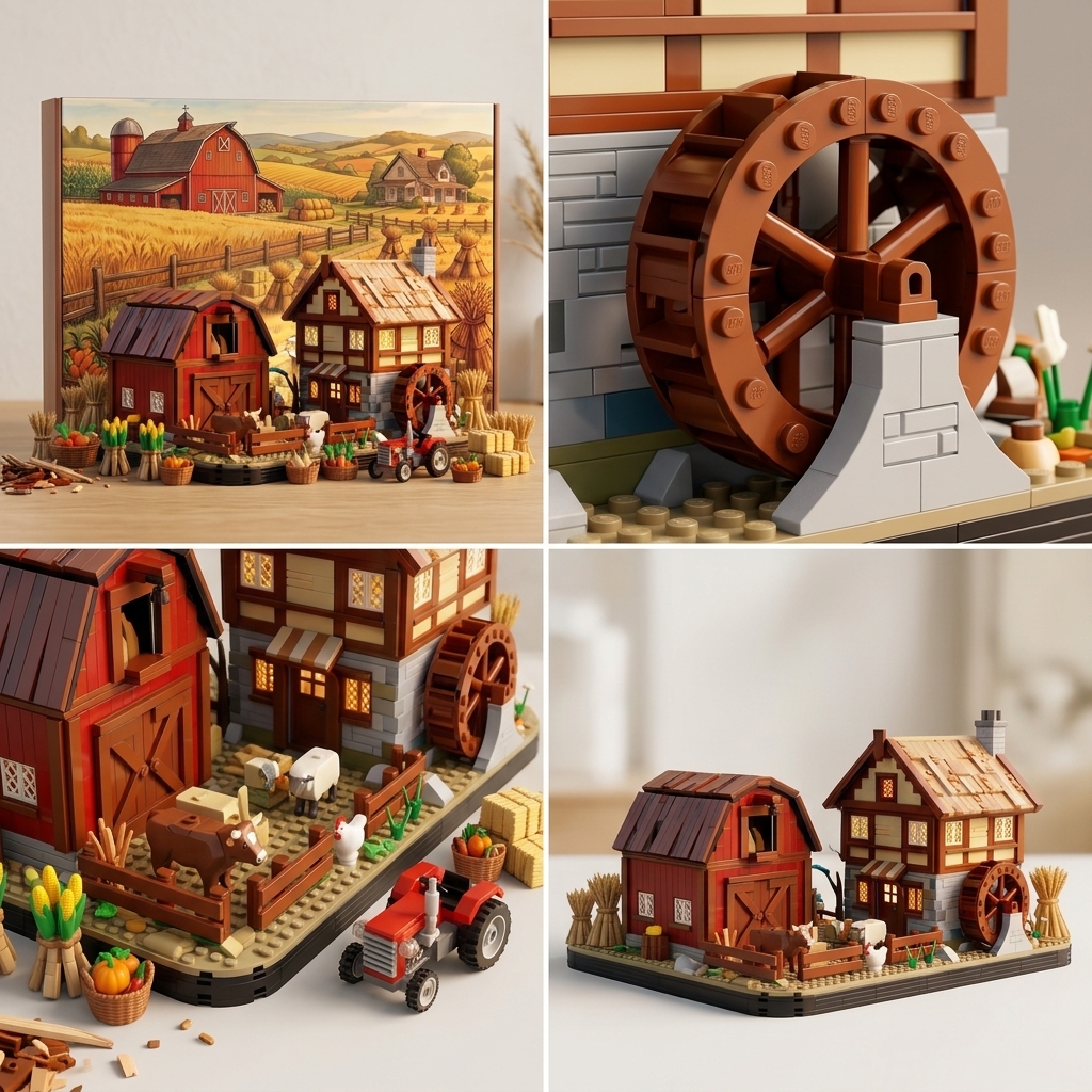 Autumn Harvest Farm Building‑brick Set, Three‑dimensional Countryside Barn‑Farmhouse Scene Diorama