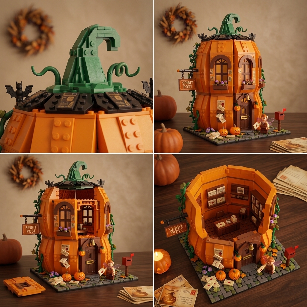 Halloween Night Spirit Pumpkin Post Office | Fairy Postman Fantasy Brick Display