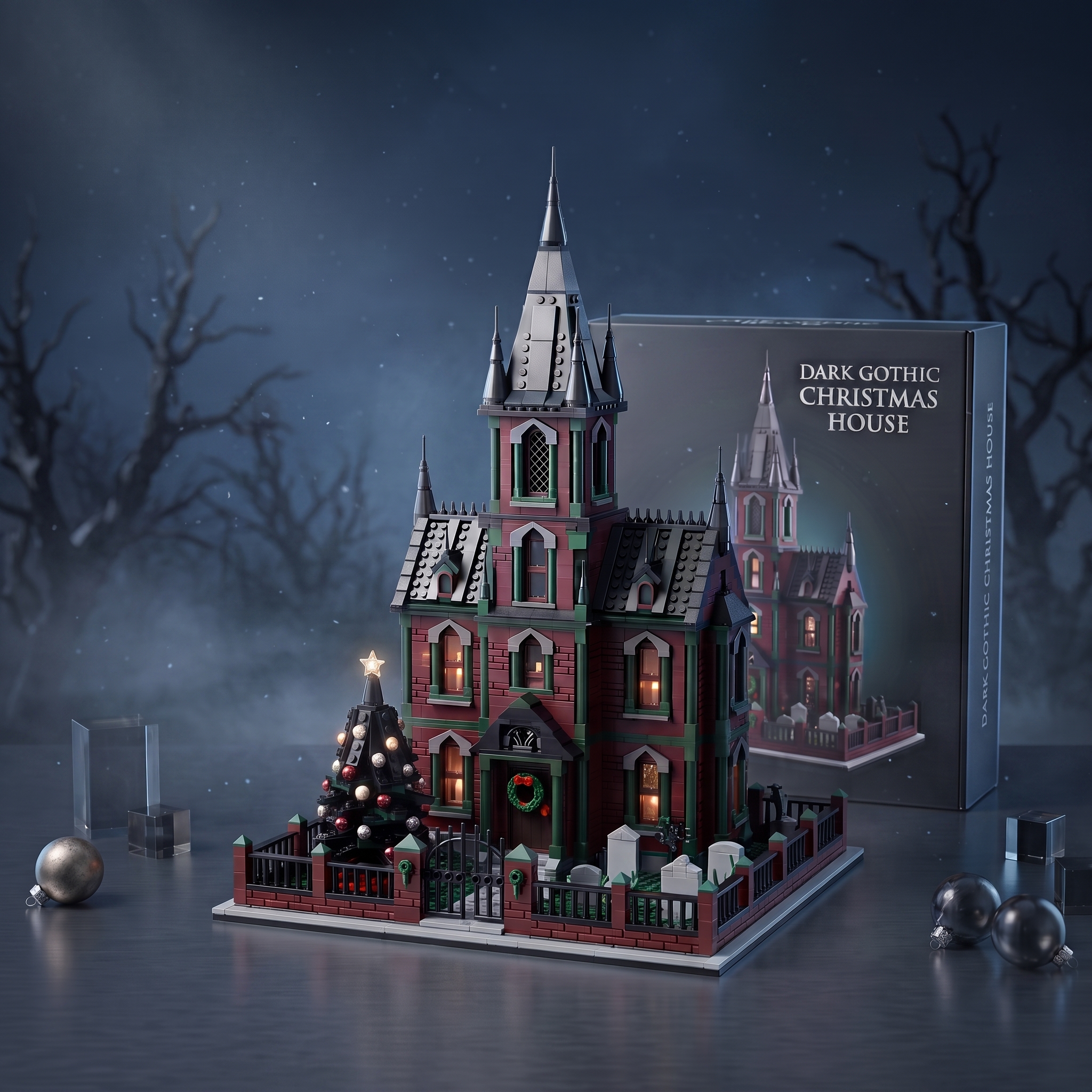 Dark Gothic Christmas House Holiday Scene Collectible Building‑Brick Display