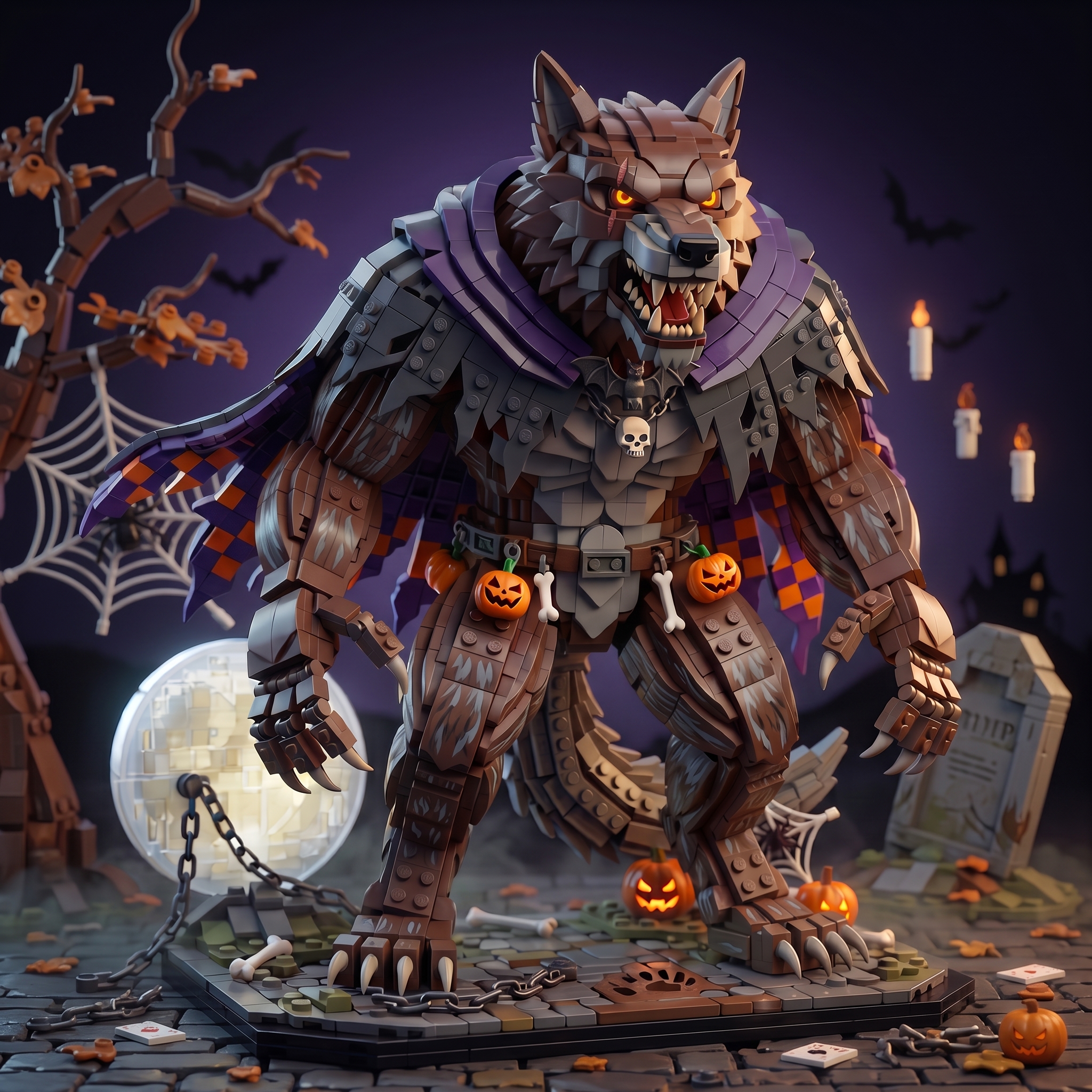 Full Moon Werewolf Statue — Halloween Limited Edition Building Block Set