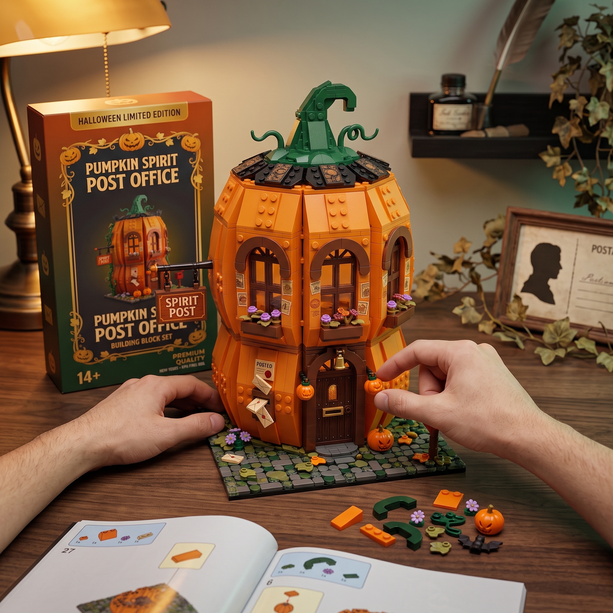 Halloween Night Spirit Pumpkin Post Office | Fairy Postman Fantasy Brick Display