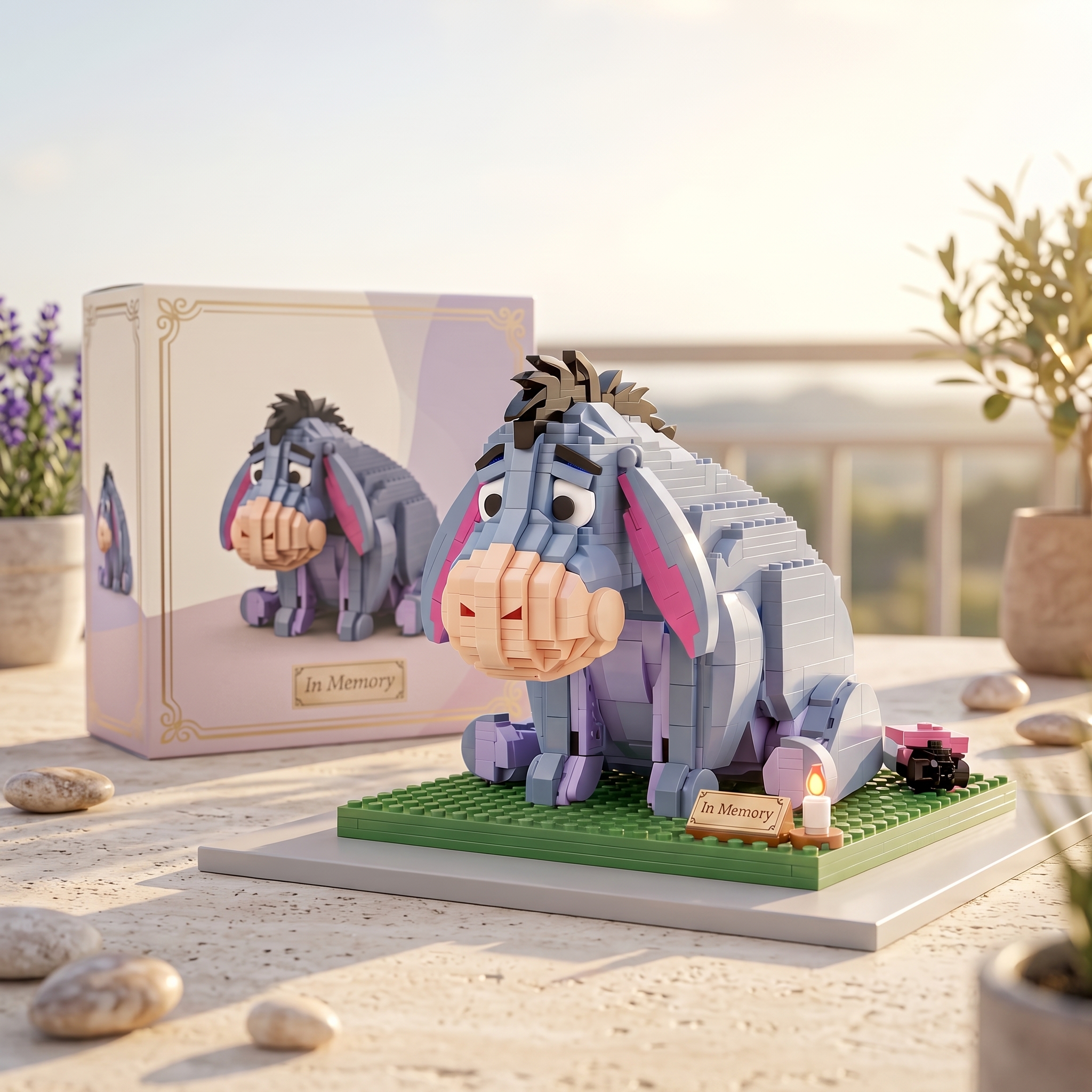 Flower‑Field Memorial Edition Sad Donkey Building‑Brick Commemorative Statue