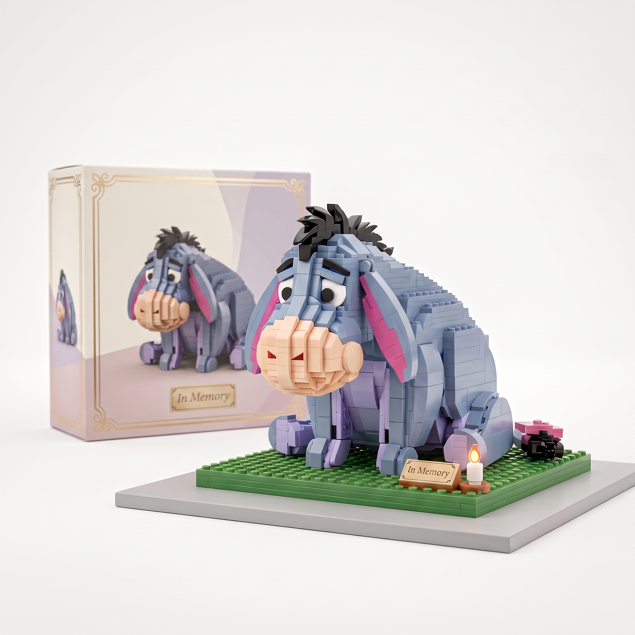 Flower‑Field Memorial Edition Sad Donkey Building‑Brick Commemorative Statue