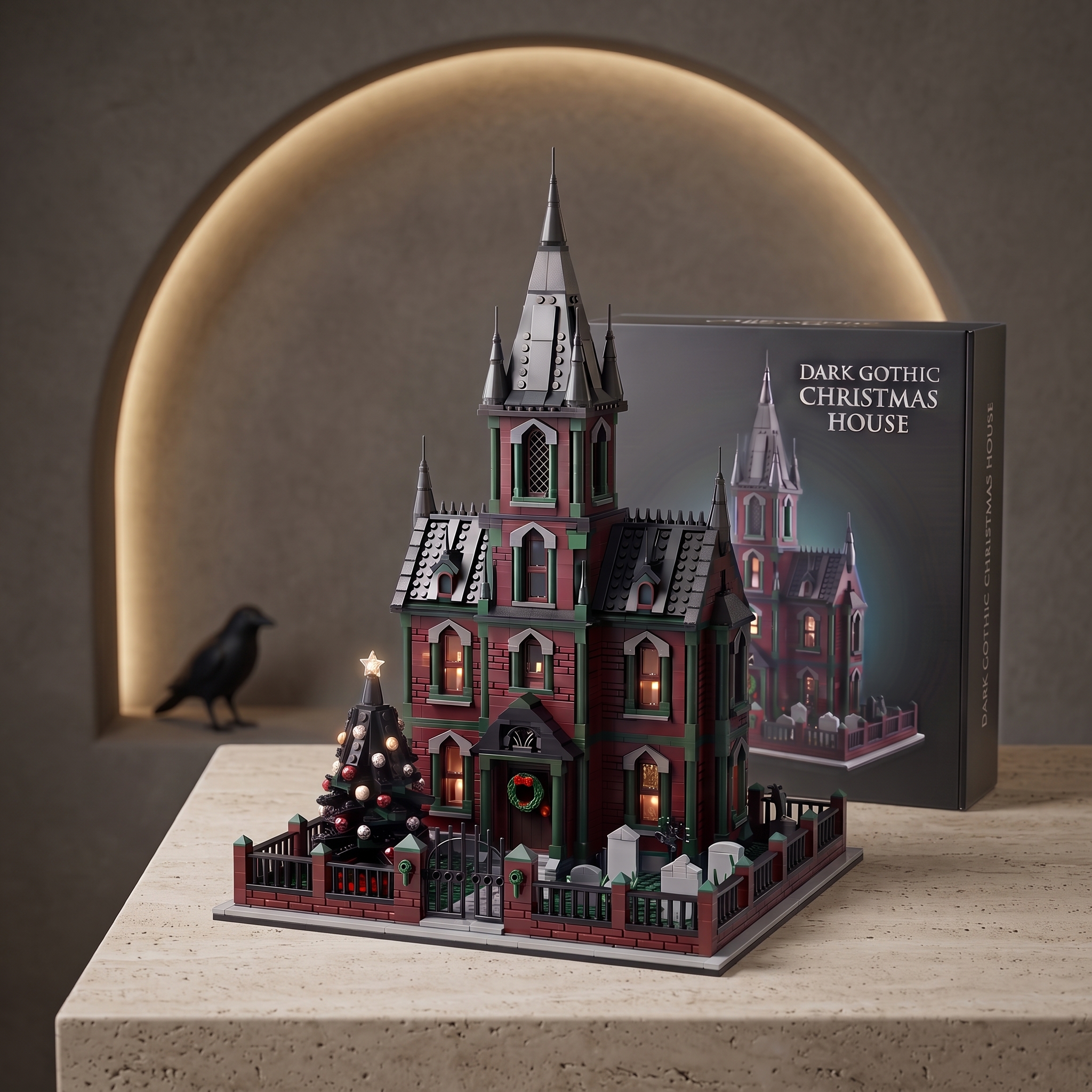 Dark Gothic Christmas House Holiday Scene Collectible Building‑Brick Display