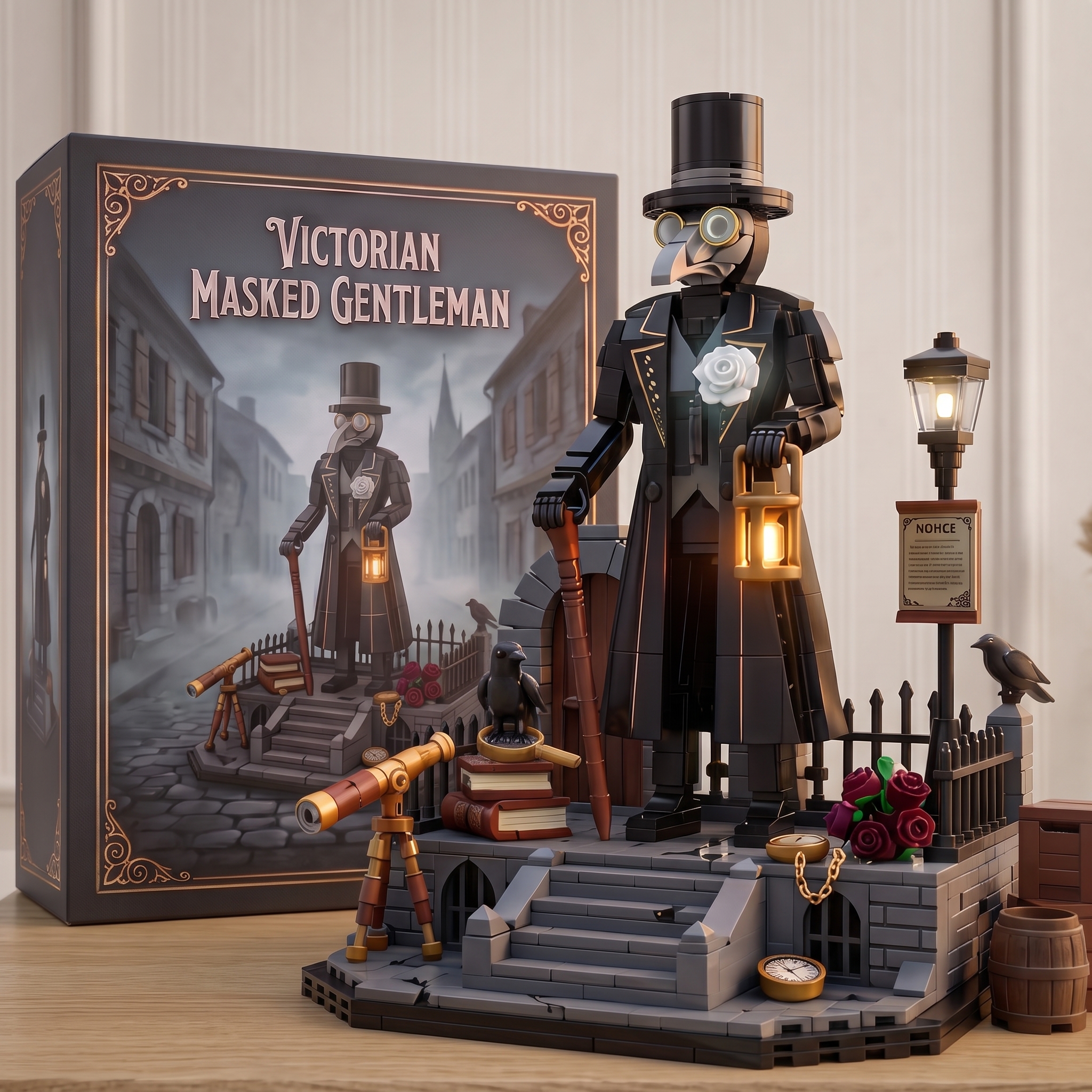 Victorian Masked Gentleman Retro‑Scene Collectible Building‑Brick Display