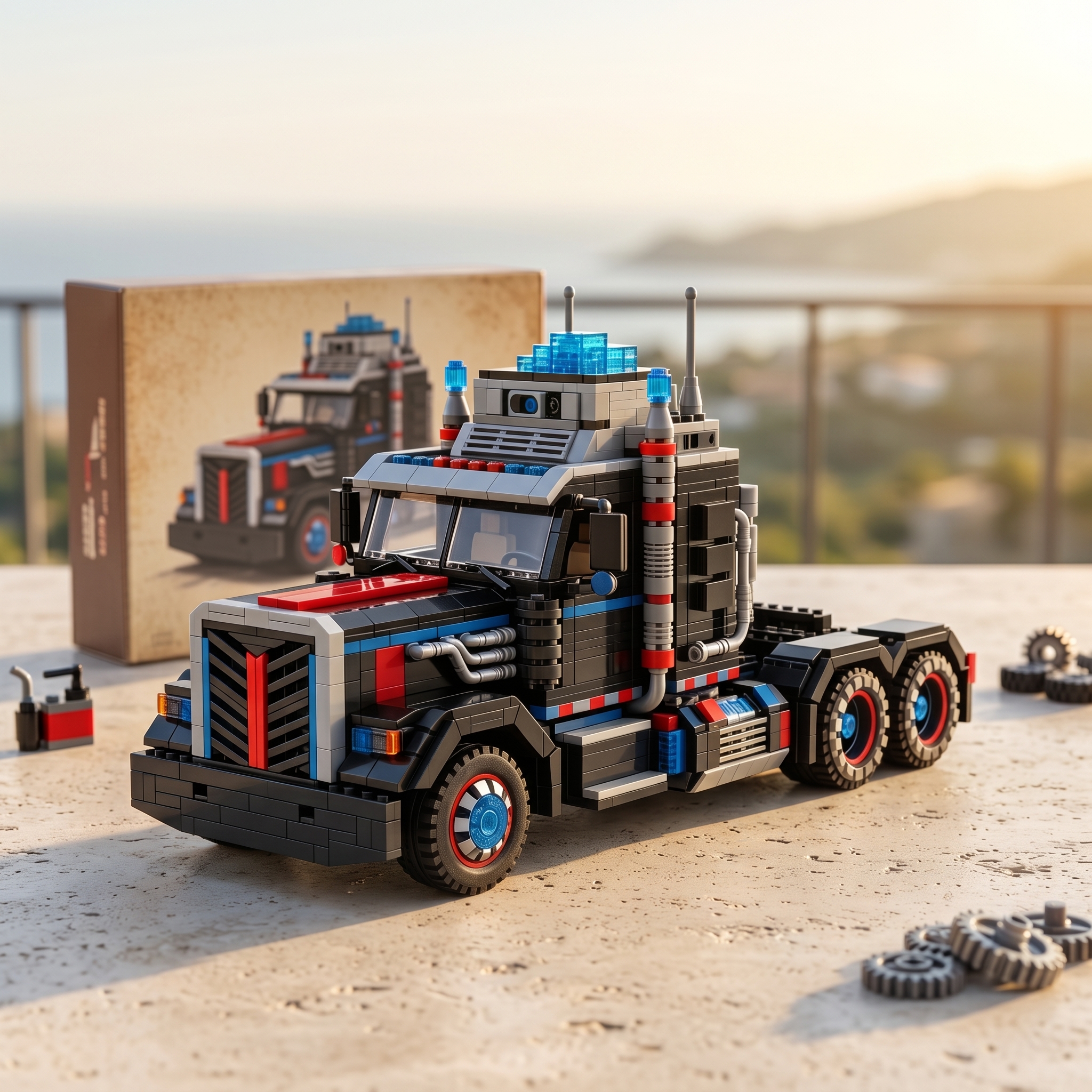 Vintage Heavy‑Duty American Semi‑Truck Building‑Bricks Display Model for Adult Collectors