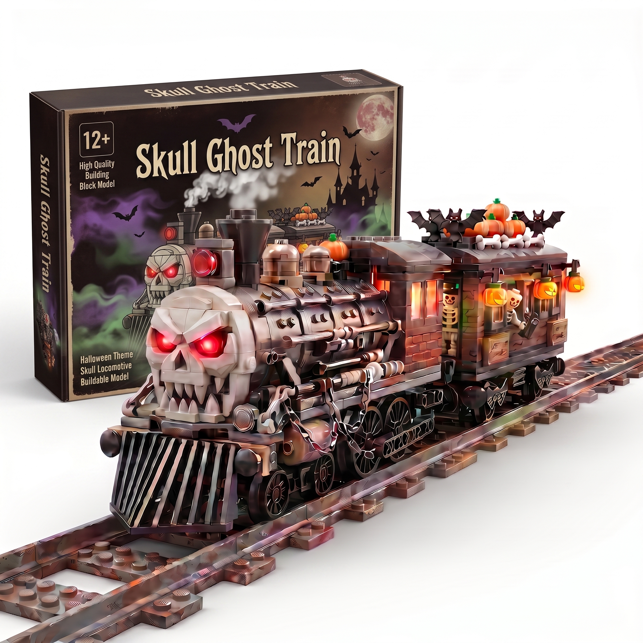 Halloween Skull Ghost Train Building Set
