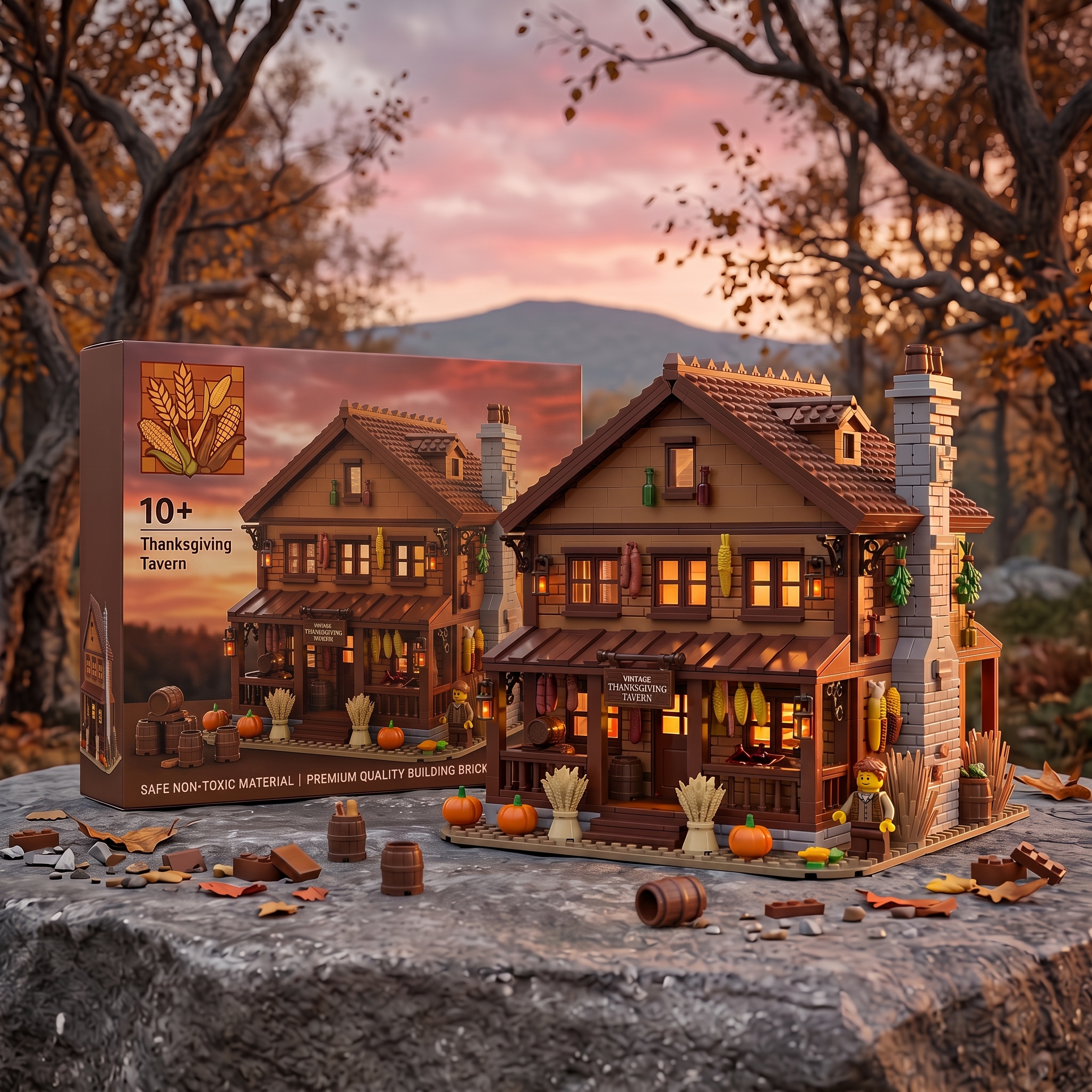 Vintage Thanksgiving Tavern Building‑Brick Display Model