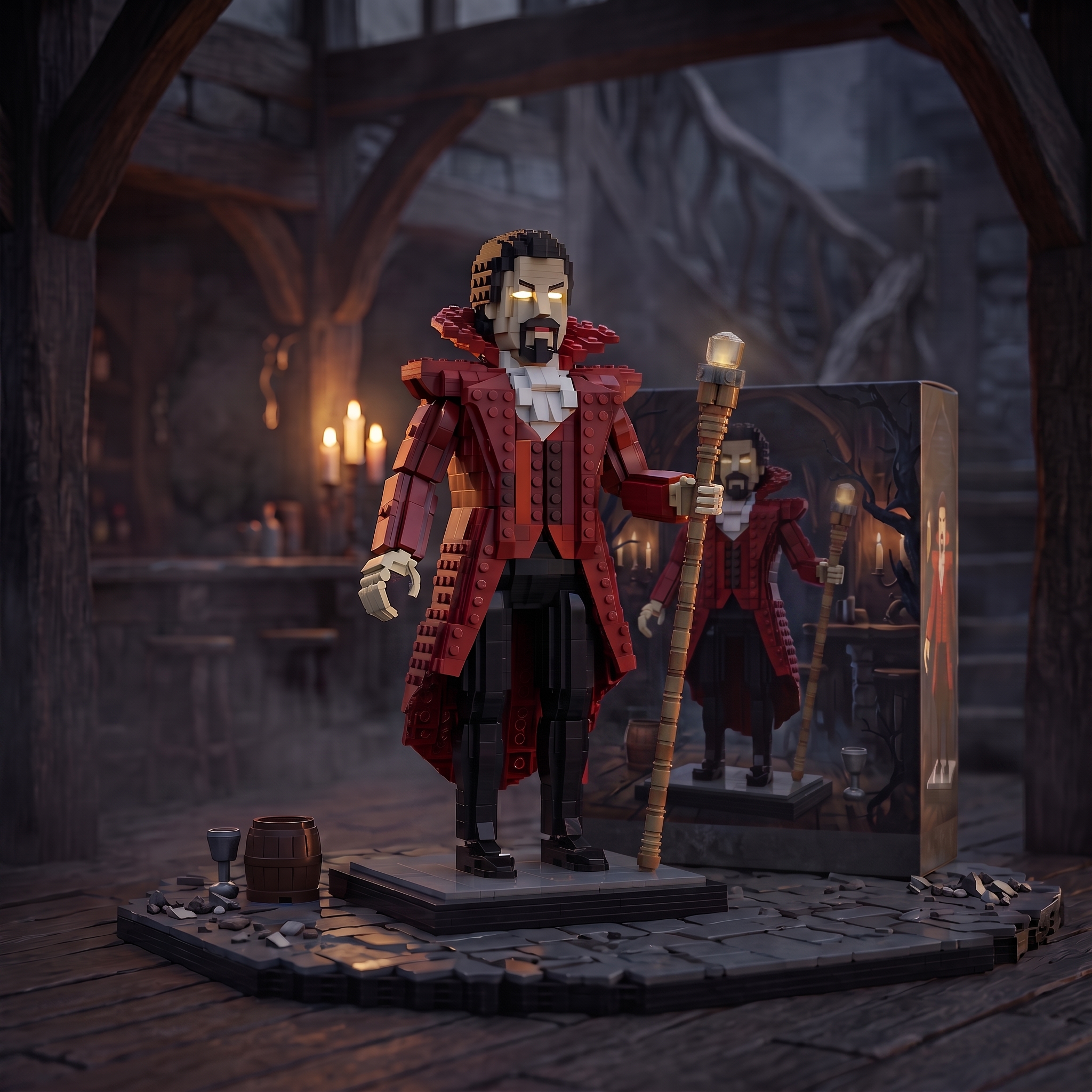 Retro Gothic Vampire Count Building‑Brick Statue Collectible Display Piece
