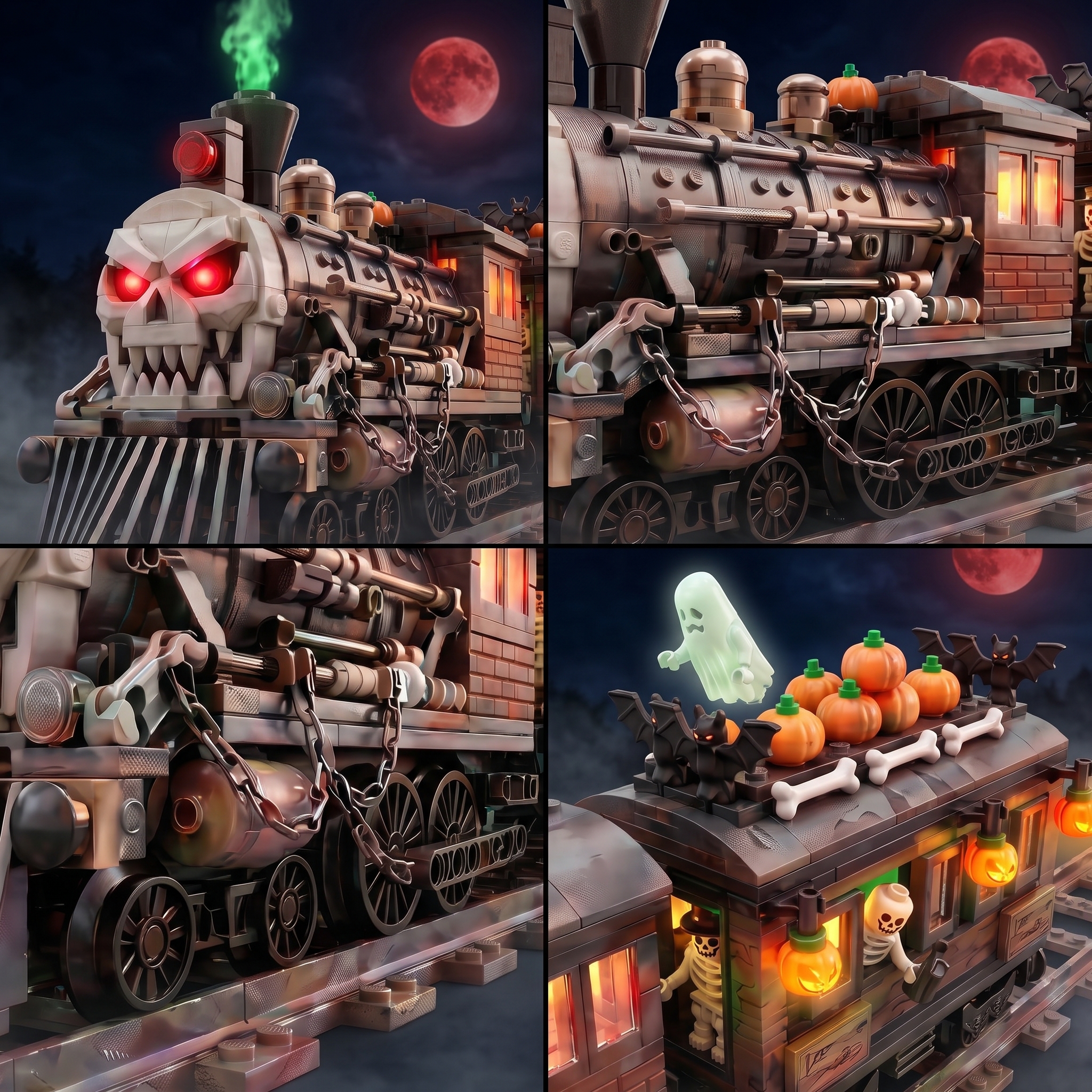 Halloween Skull Ghost Train Building Set