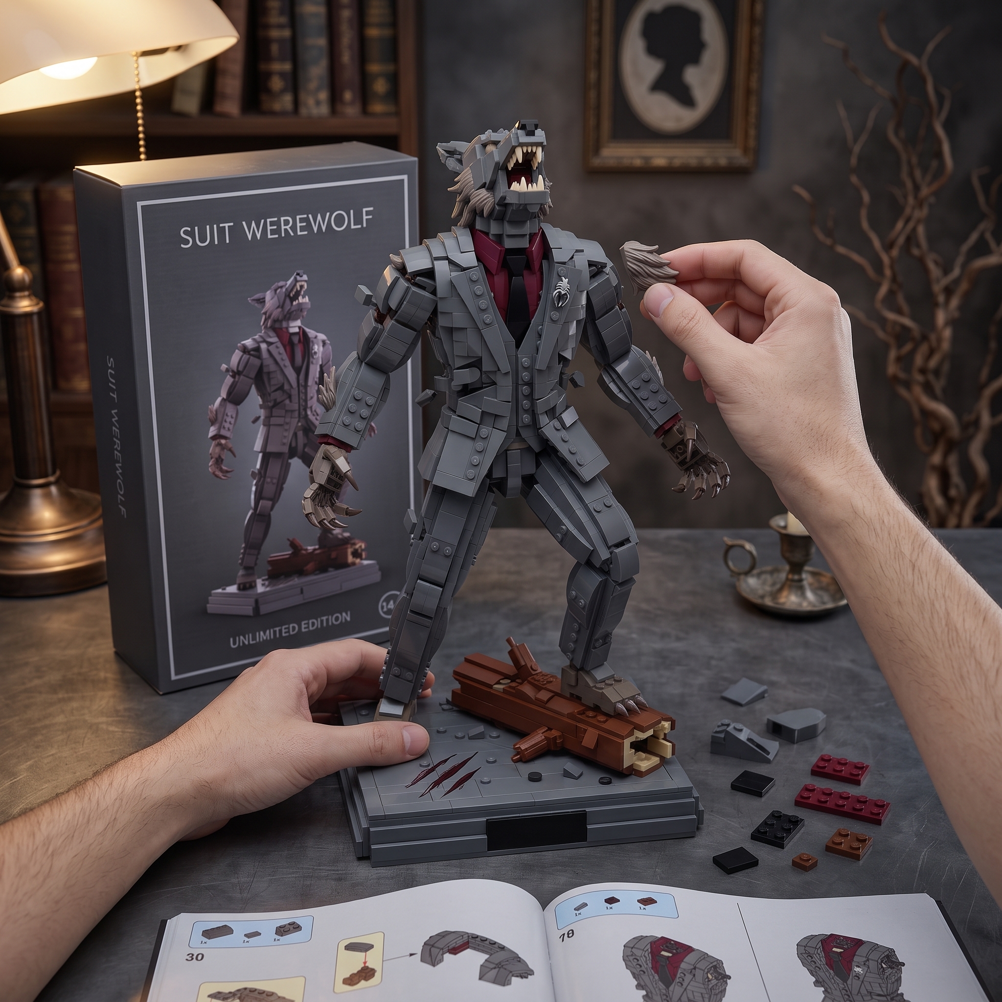 Suit‑Clad Werewolf Dark Halloween Building‑Brick Collectible Figure