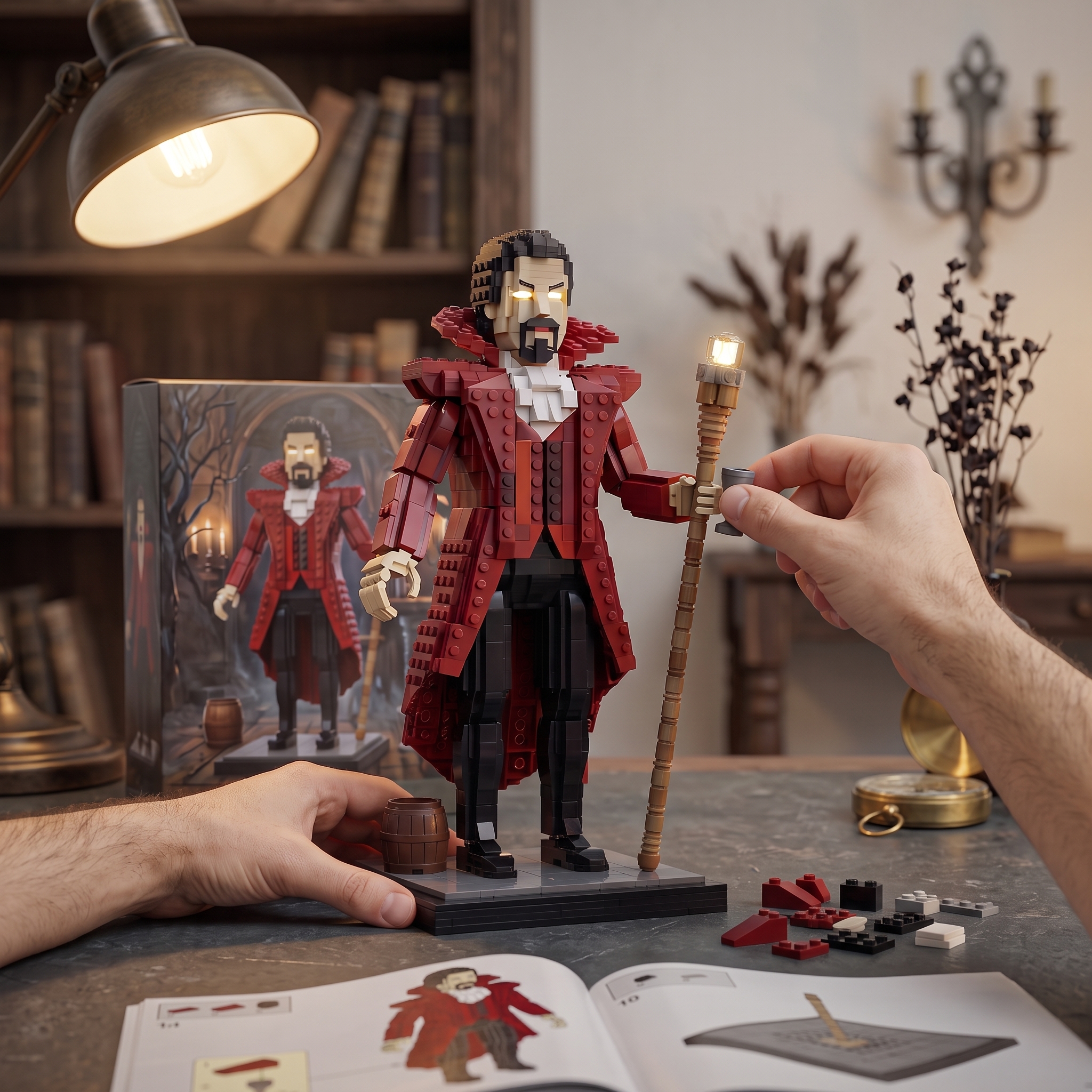 Retro Gothic Vampire Count Building‑Brick Statue Collectible Display Piece