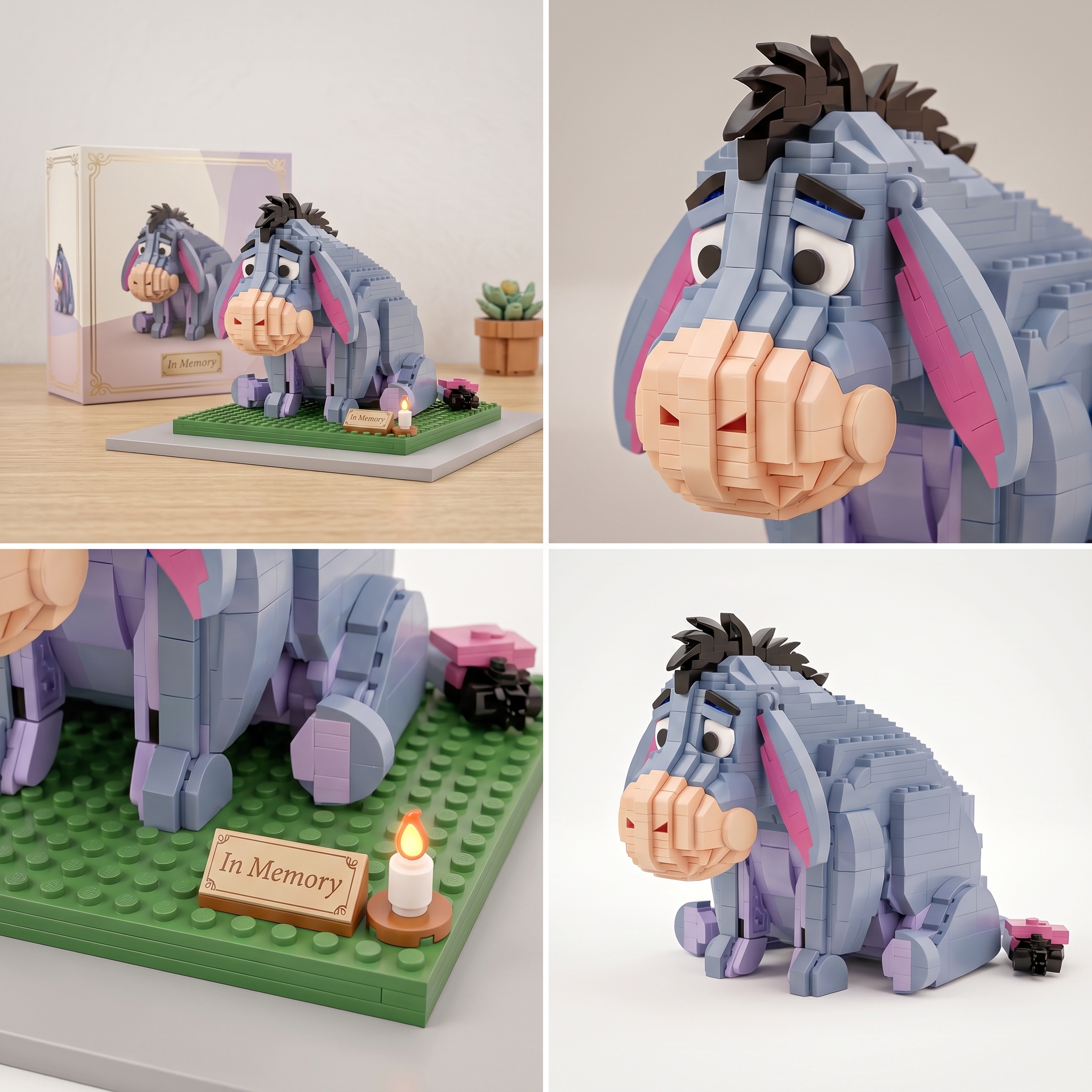 Flower‑Field Memorial Edition Sad Donkey Building‑Brick Commemorative Statue