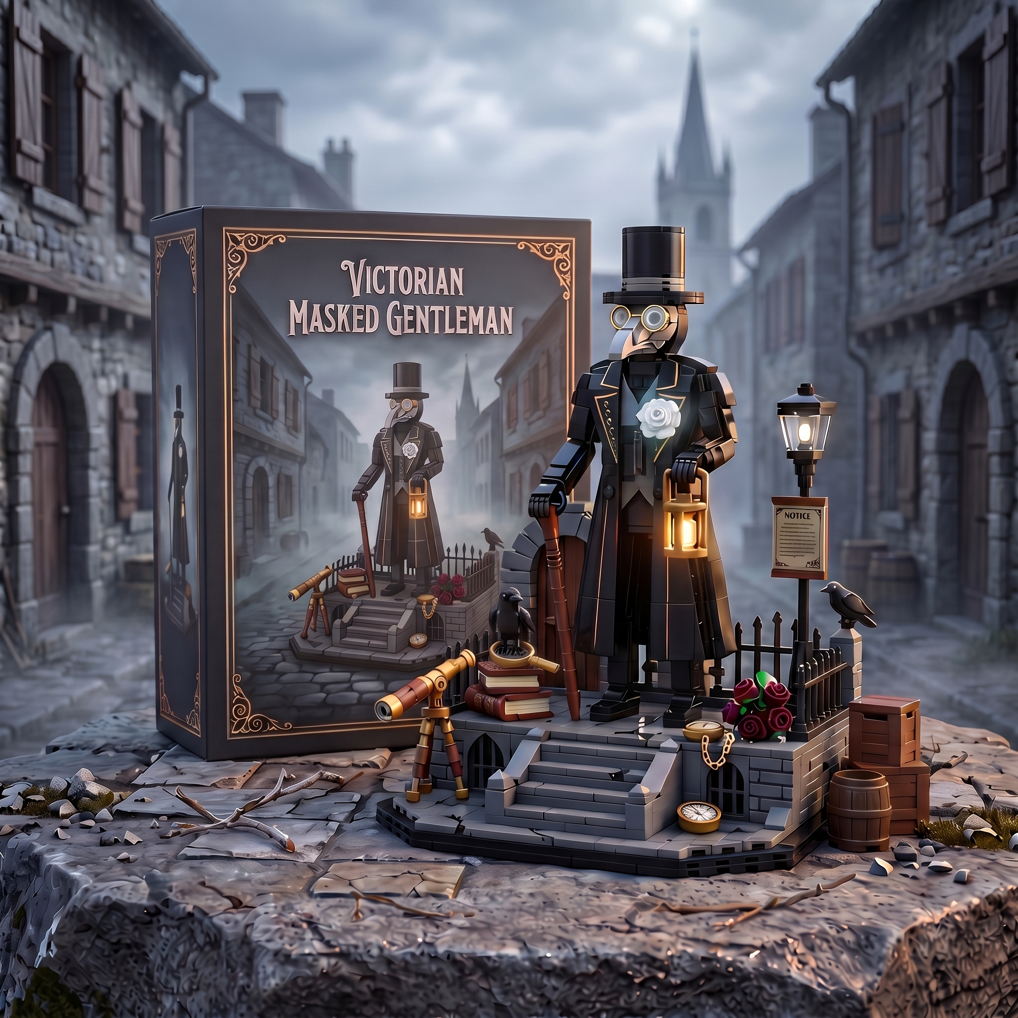 Victorian Masked Gentleman Retro‑Scene Collectible Building‑Brick Display