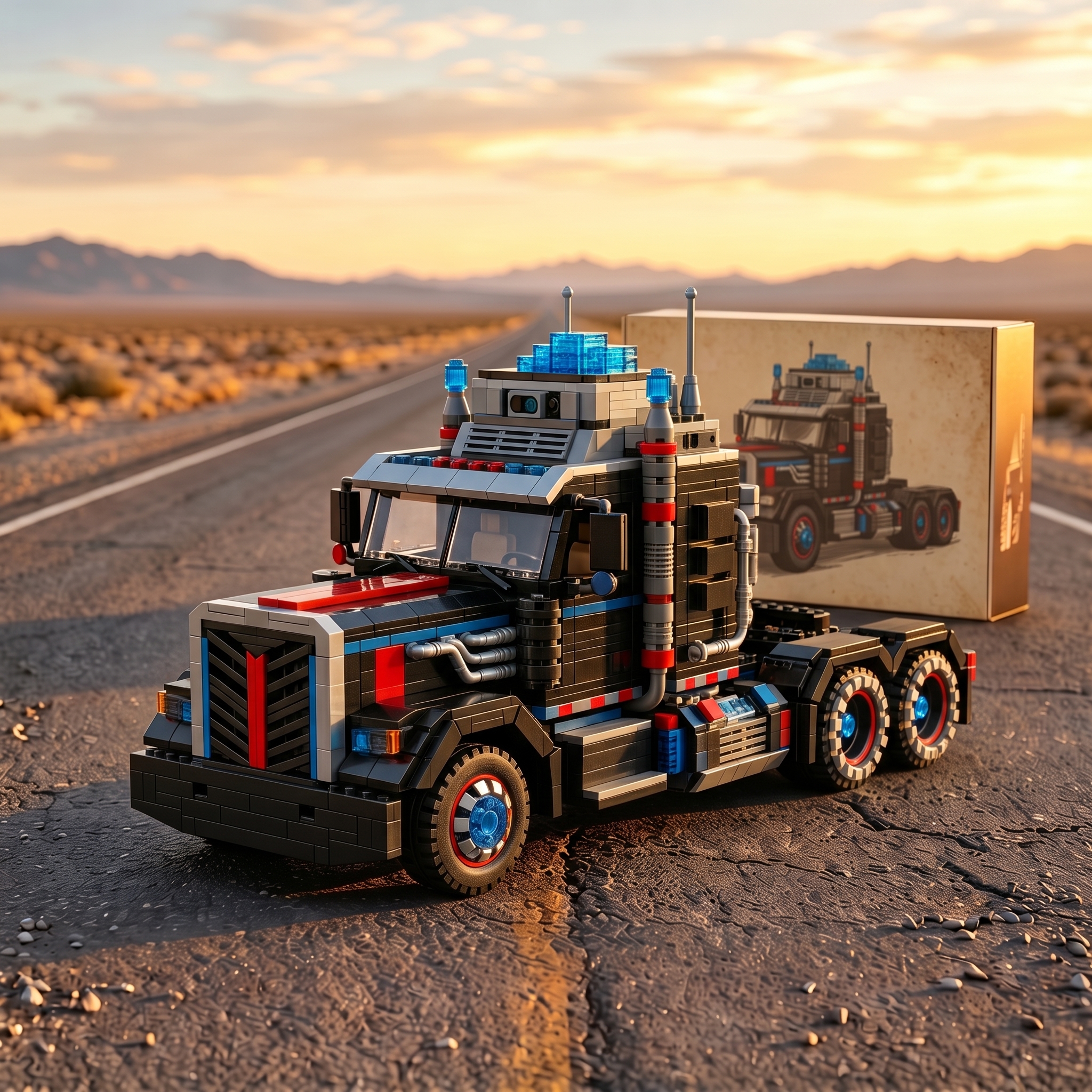 Vintage Heavy‑Duty American Semi‑Truck Building‑Bricks Display Model for Adult Collectors