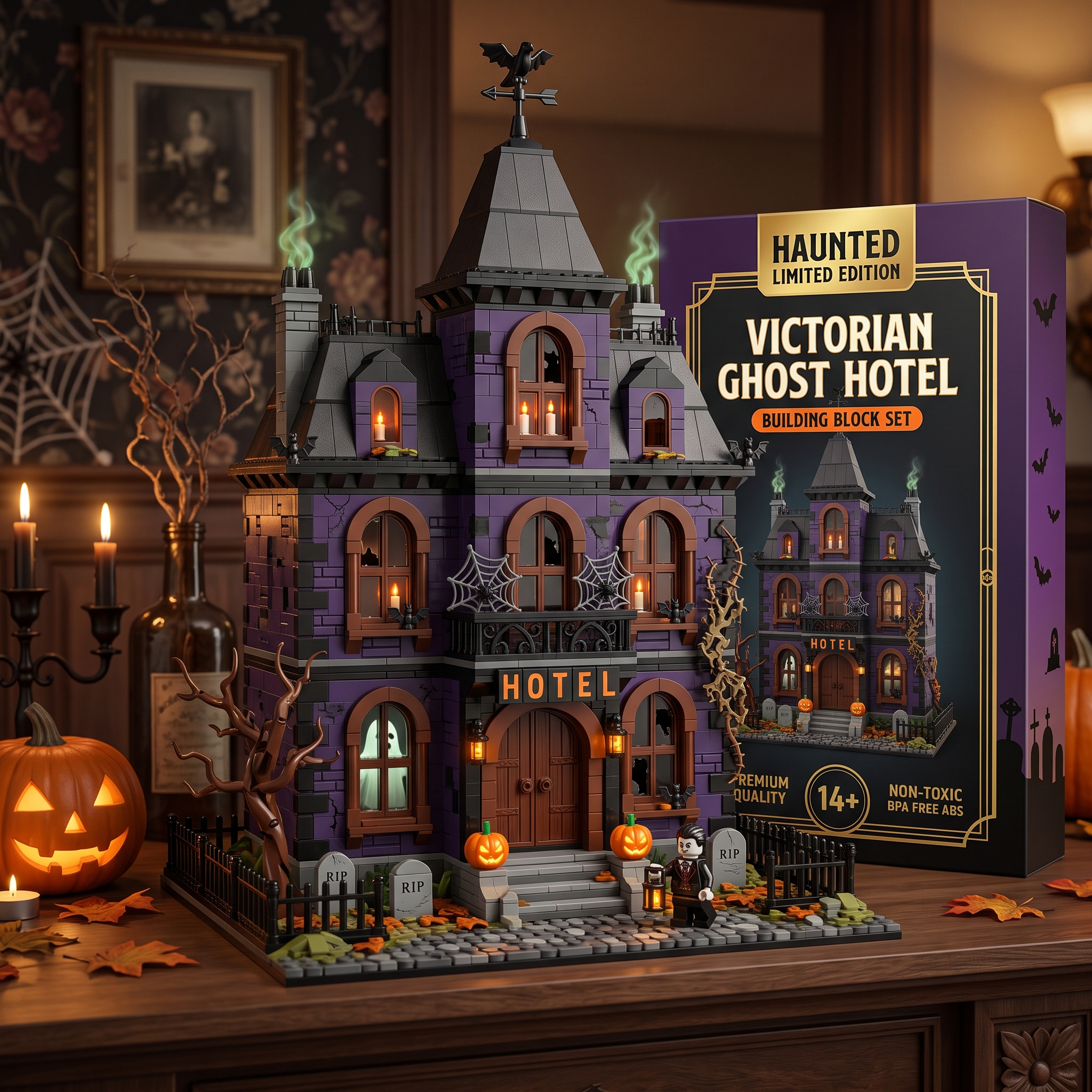 Victorian Ghost Hotel Halloween Dark‑themed Build‑up Decor