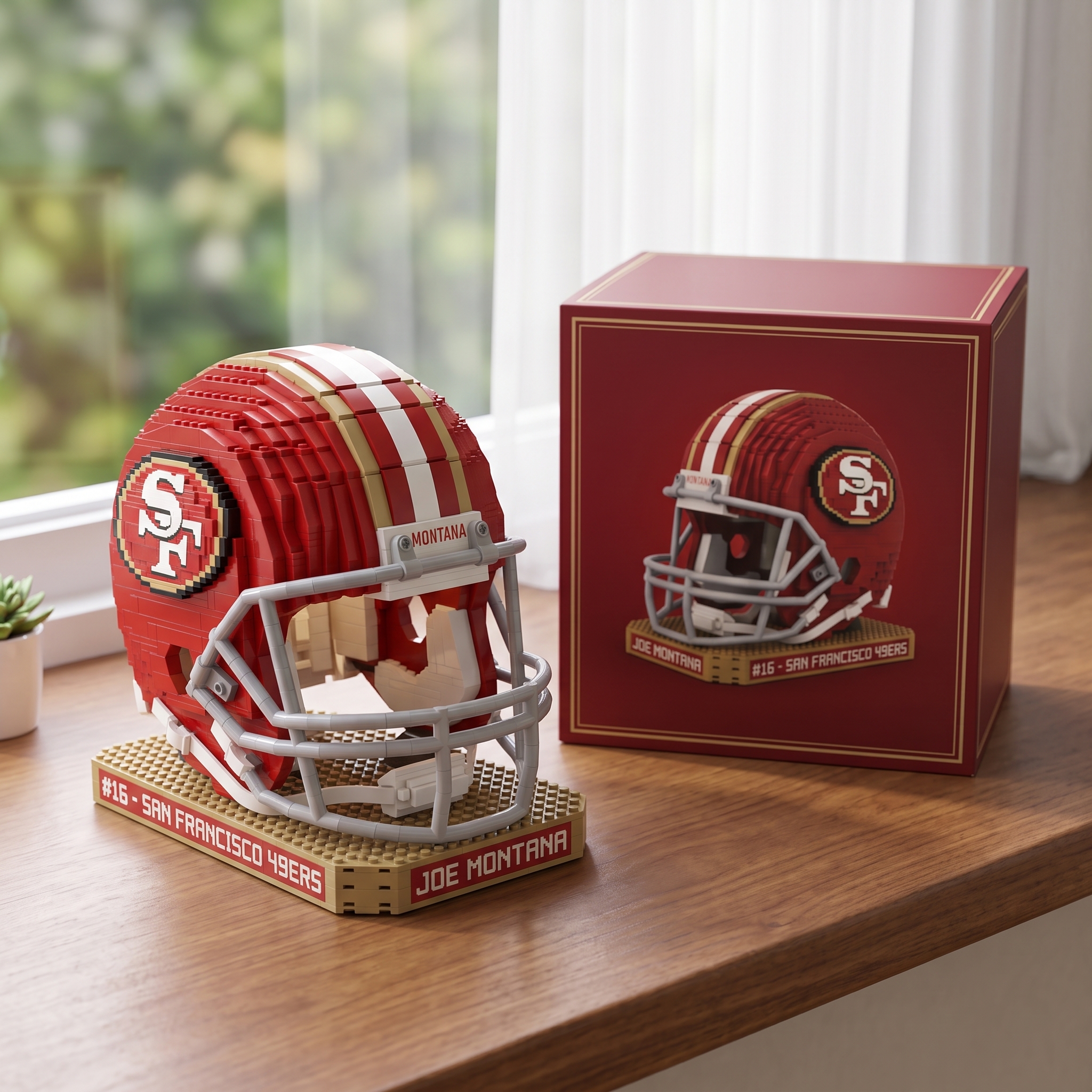 Joe Montana 49ers Super Bowl Champion Helmet Collectible Building‑Brick Display Set
