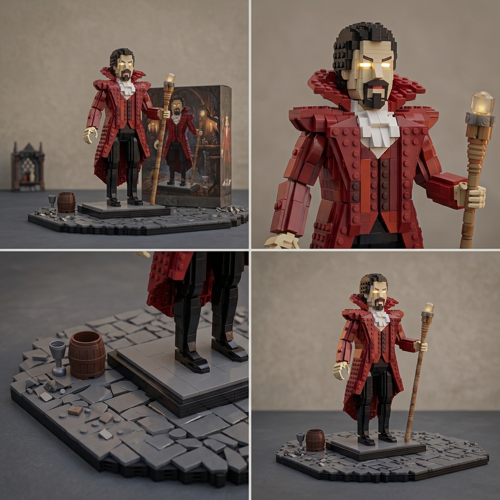 Retro Gothic Vampire Count Building‑Brick Statue Collectible Display Piece